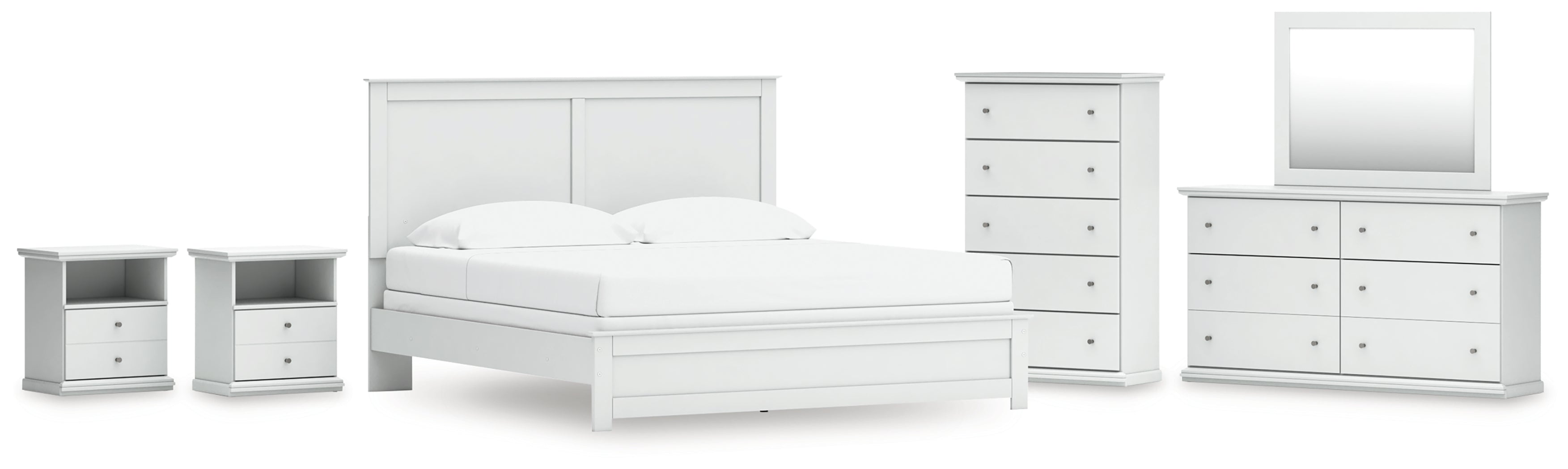 Bostwick Shoals King Panel Bed, Dresser, Mirror, Chest and 2 Nightstands - B139B53