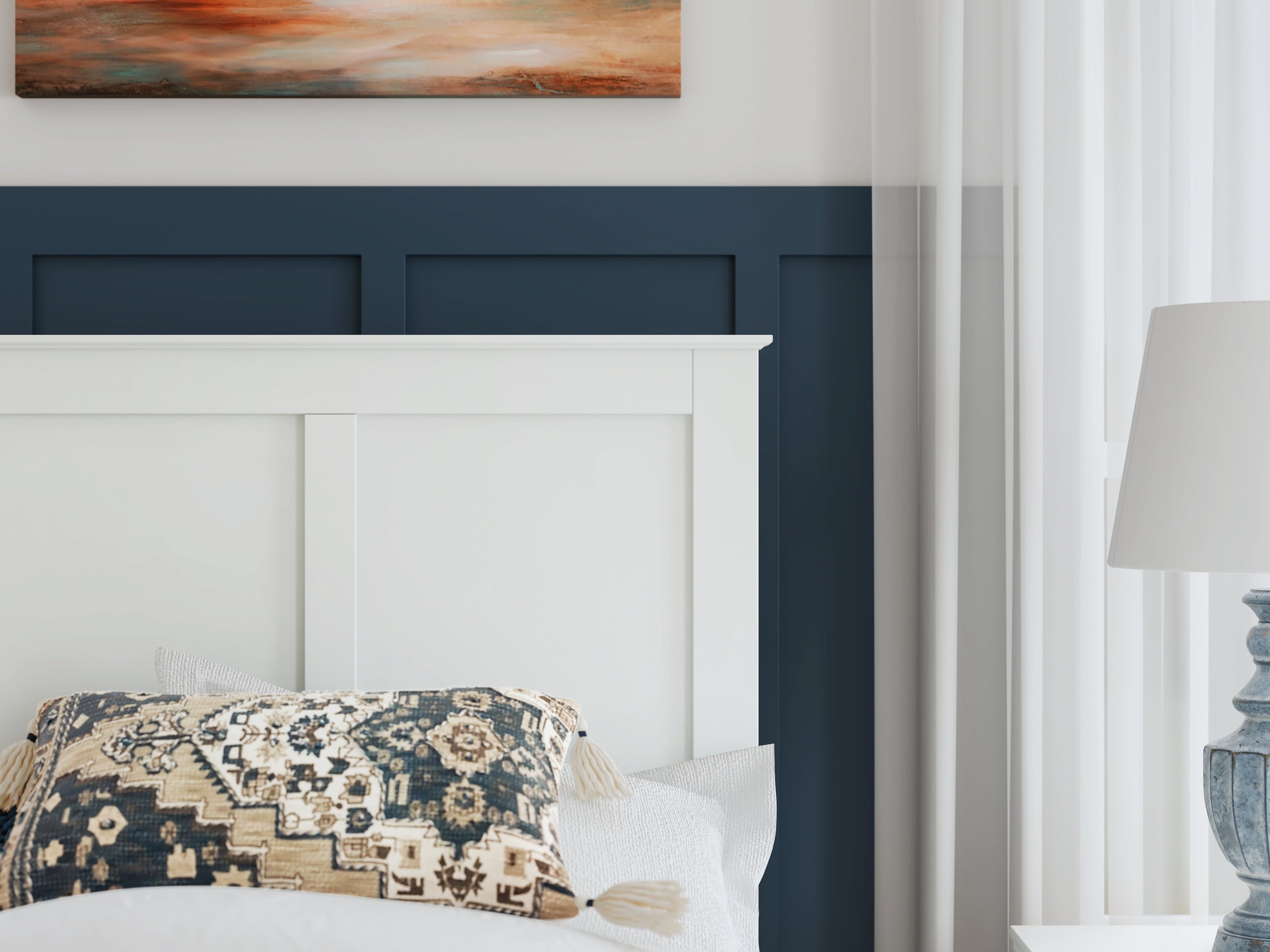 Bostwick Shoals Twin Panel Bed with Mirrored Dresser and Nightstand in White - PKG021558