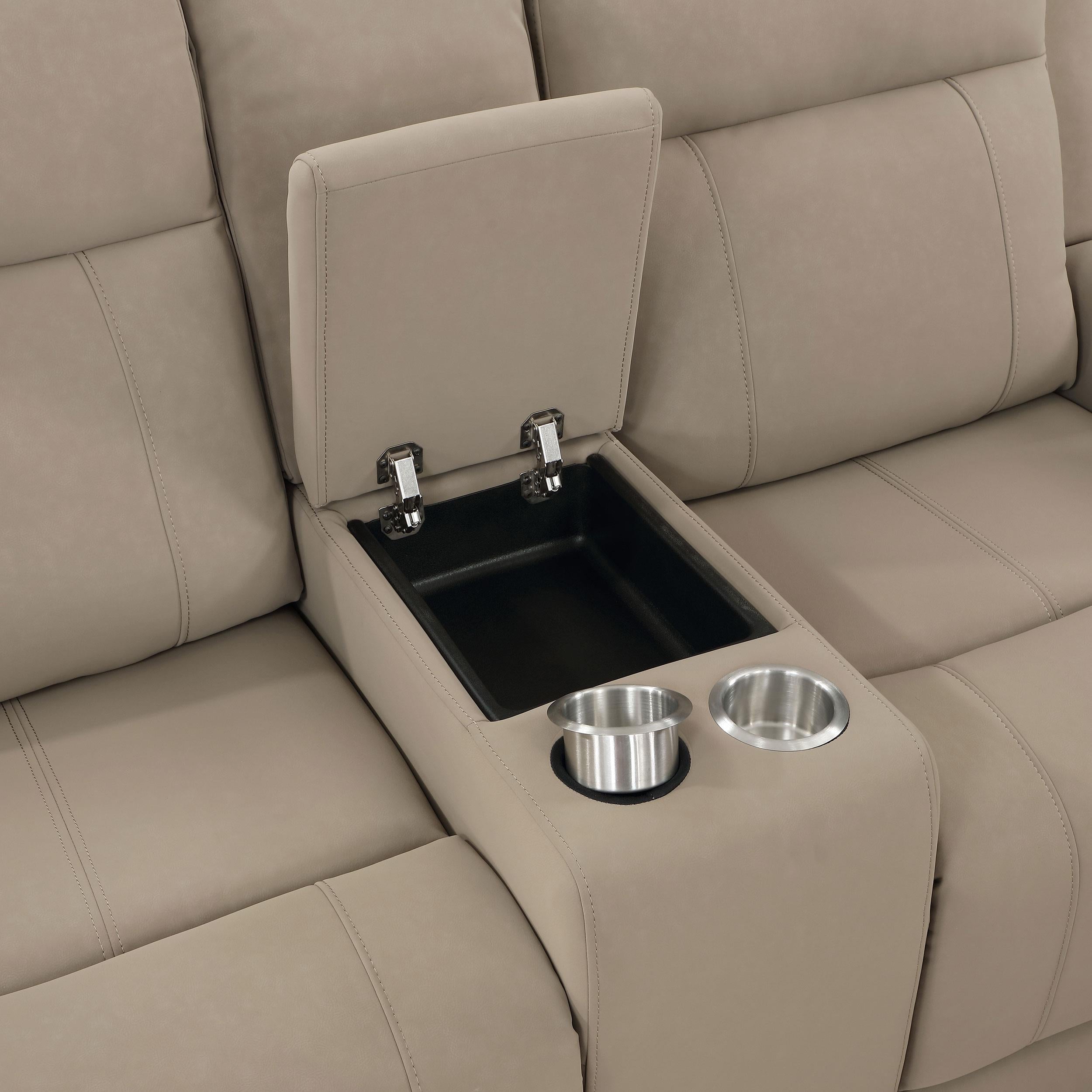 Brentwood Upholstered Motion Reclining Loveseat with Console Taupe - 610282
