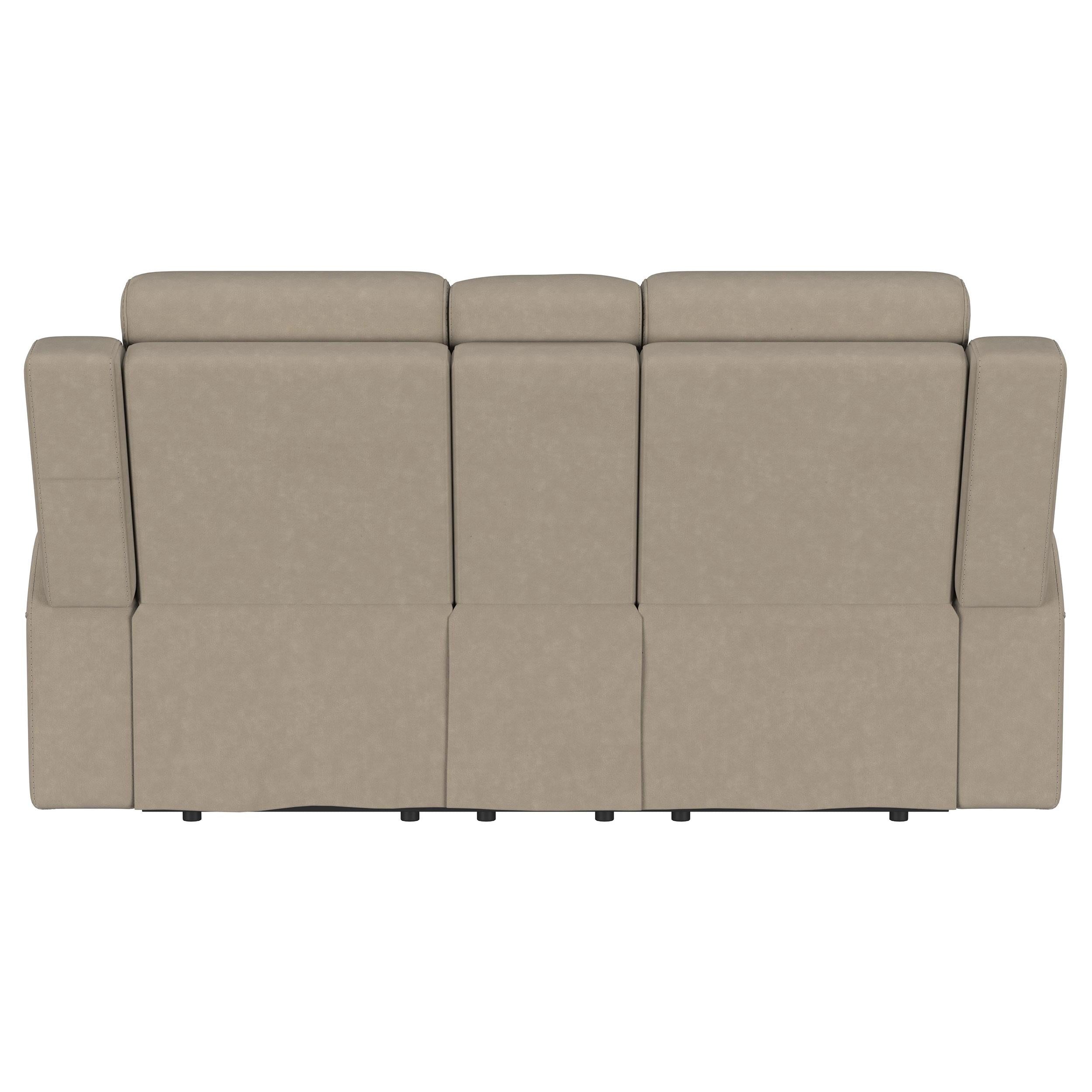 Brentwood Upholstered Motion Reclining Loveseat with Console Taupe - 610282