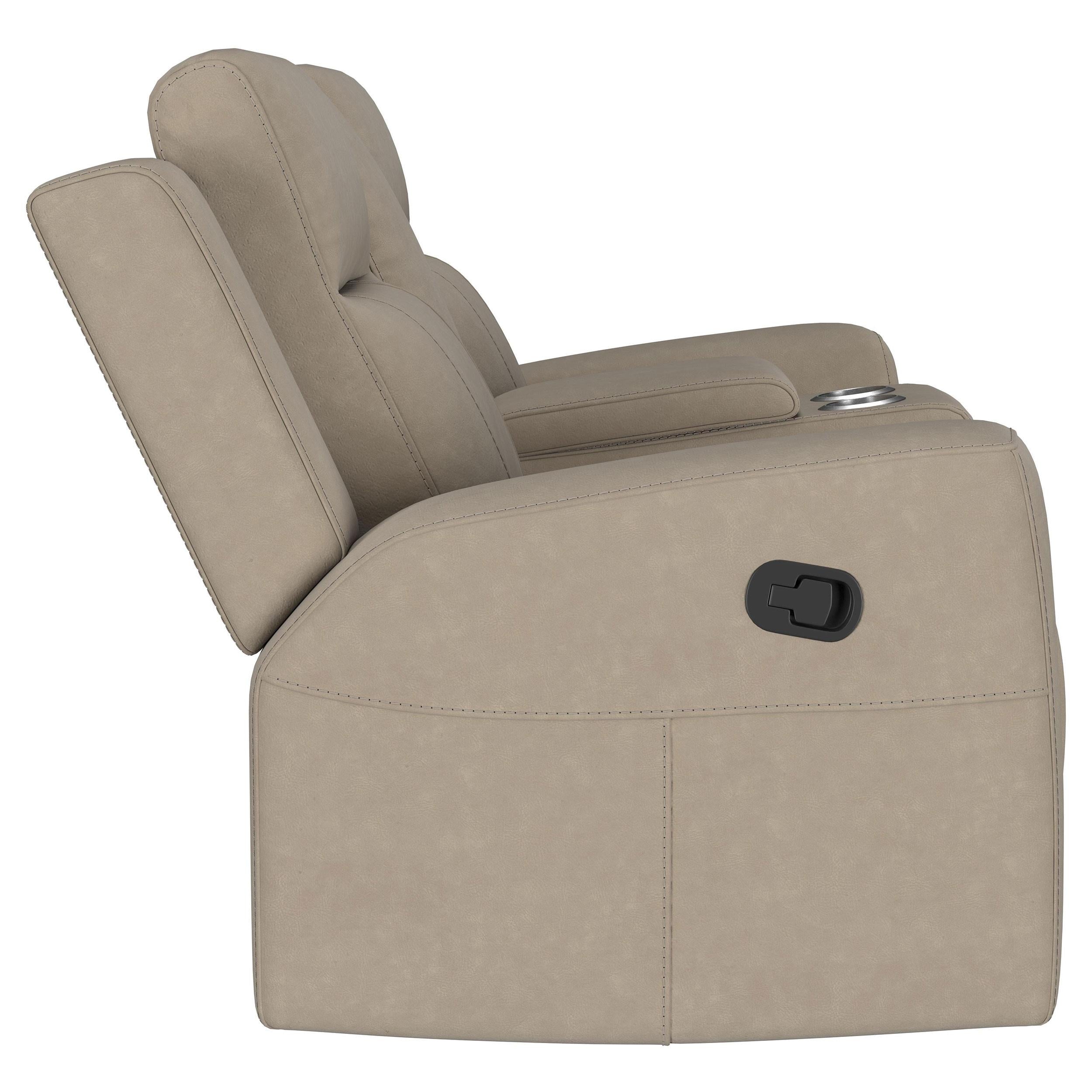 Brentwood Upholstered Motion Reclining Loveseat with Console Taupe - 610282
