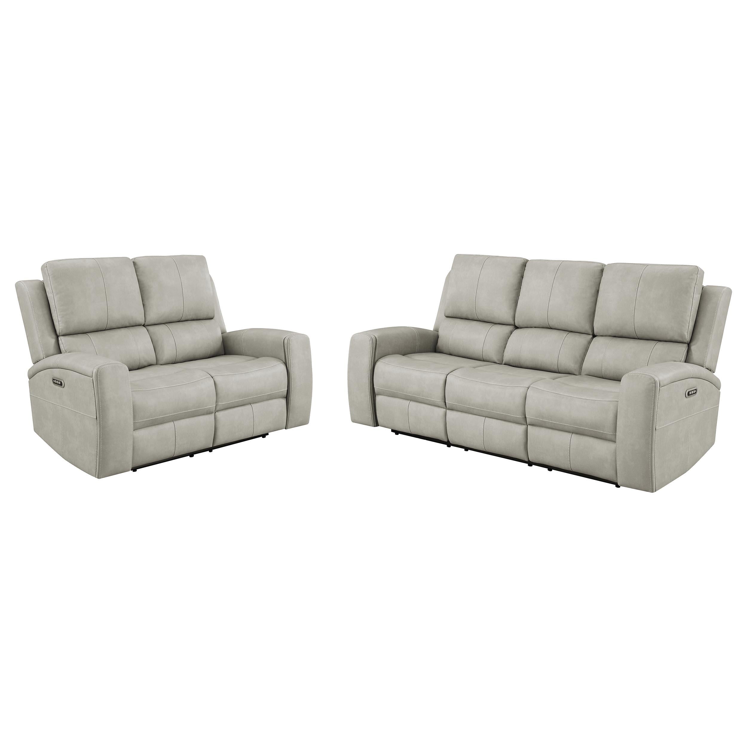 Brickston 2-piece Triple Power Reclining Sofa Set Grey - 603434PPP-S2