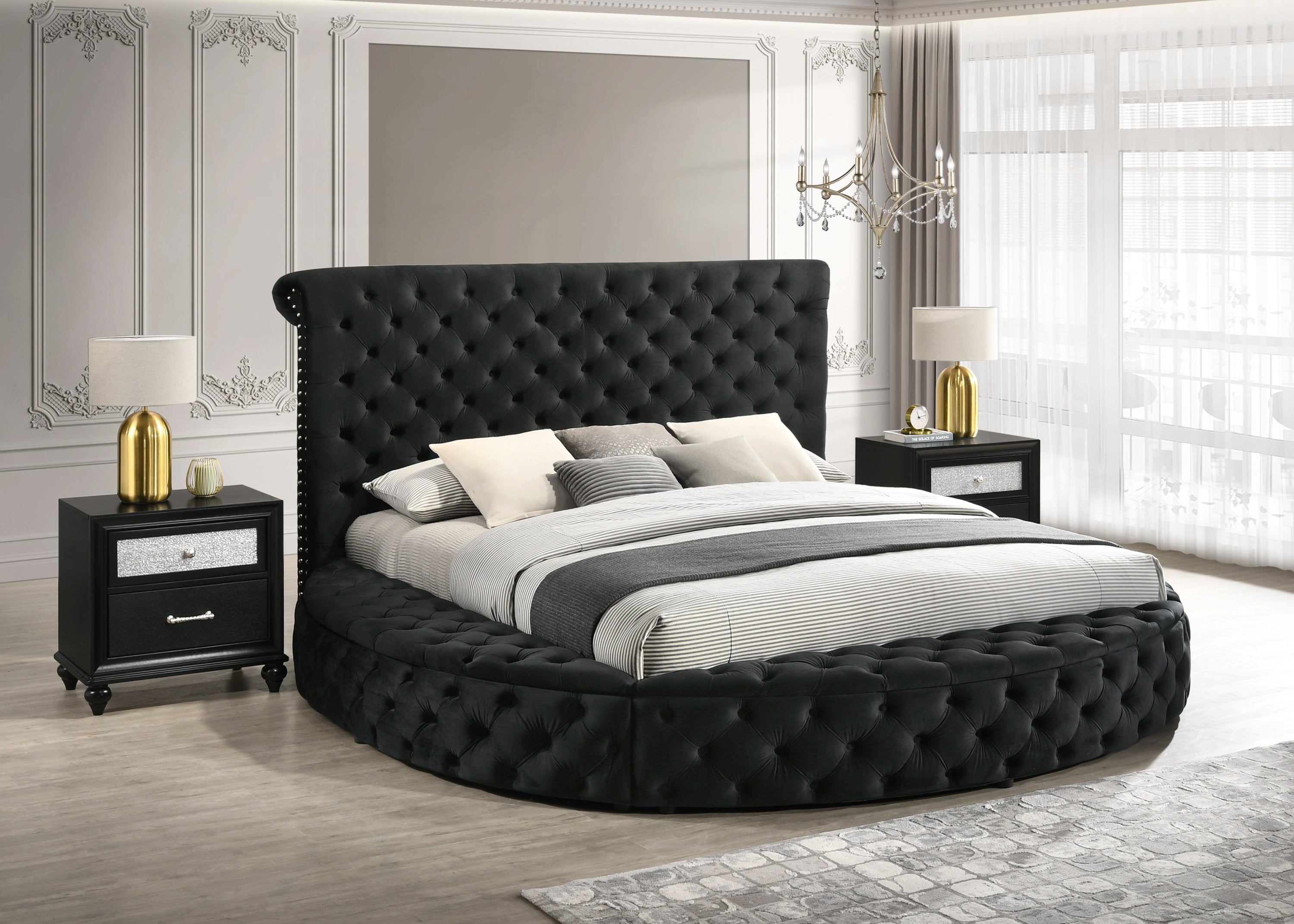 Brigitte Black King Upholstered Storage Panel Bed - SET | 5202BK-K-HB | 5202BK-K-FB | 5202BK-KQ-RL-L | 5202BK-KQ-RL-R