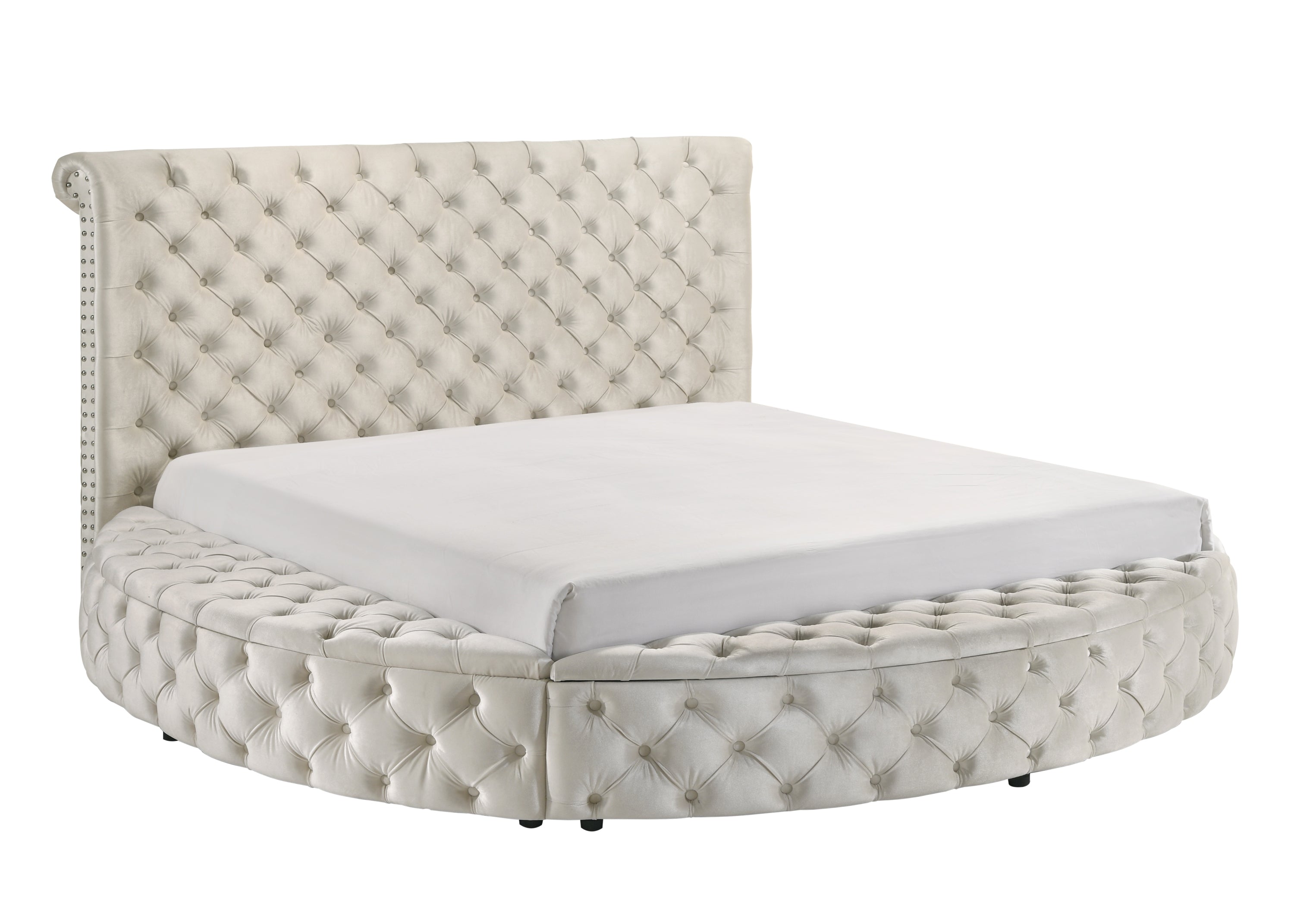 Brigitte Ivory King Upholstered Storage Panel Bed - SET | 5202IV-K-HB | 5202IV-K-FB | 5202IV-KQ-RL-L | 5202IV-KQ-RL-R