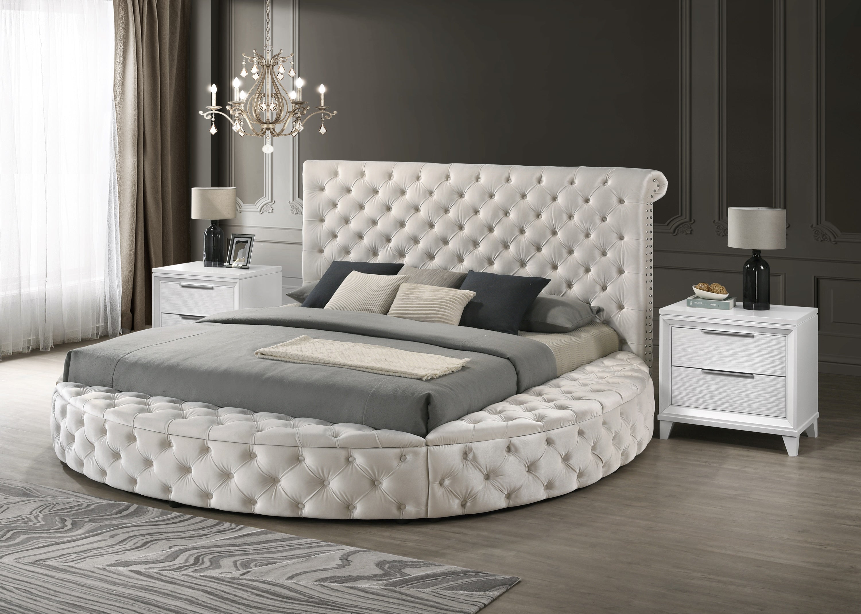 Brigitte Ivory King Upholstered Storage Panel Bed - SET | 5202IV-K-HB | 5202IV-K-FB | 5202IV-KQ-RL-L | 5202IV-KQ-RL-R