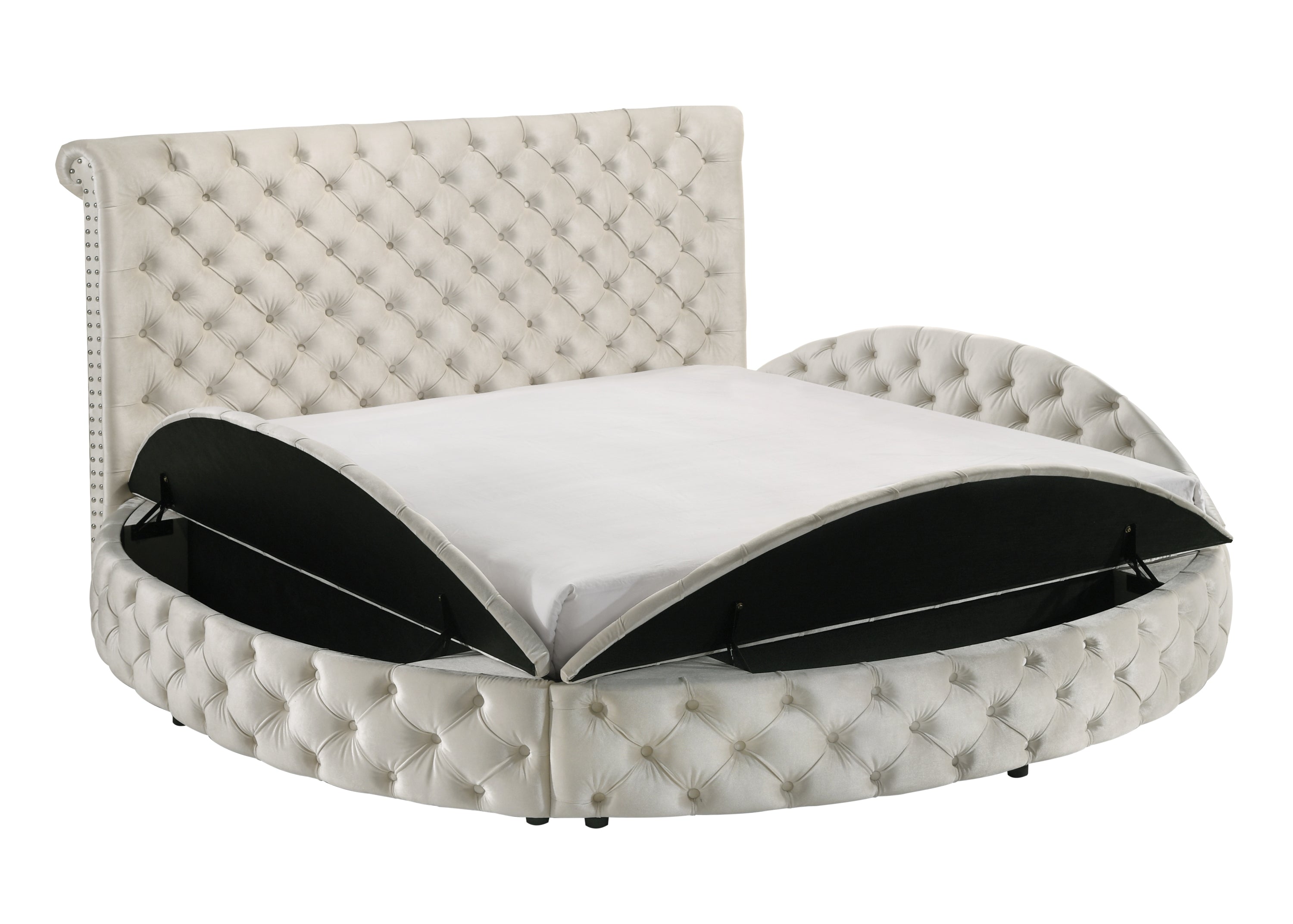 Brigitte Ivory King Upholstered Storage Panel Bed - SET | 5202IV-K-HB | 5202IV-K-FB | 5202IV-KQ-RL-L | 5202IV-KQ-RL-R