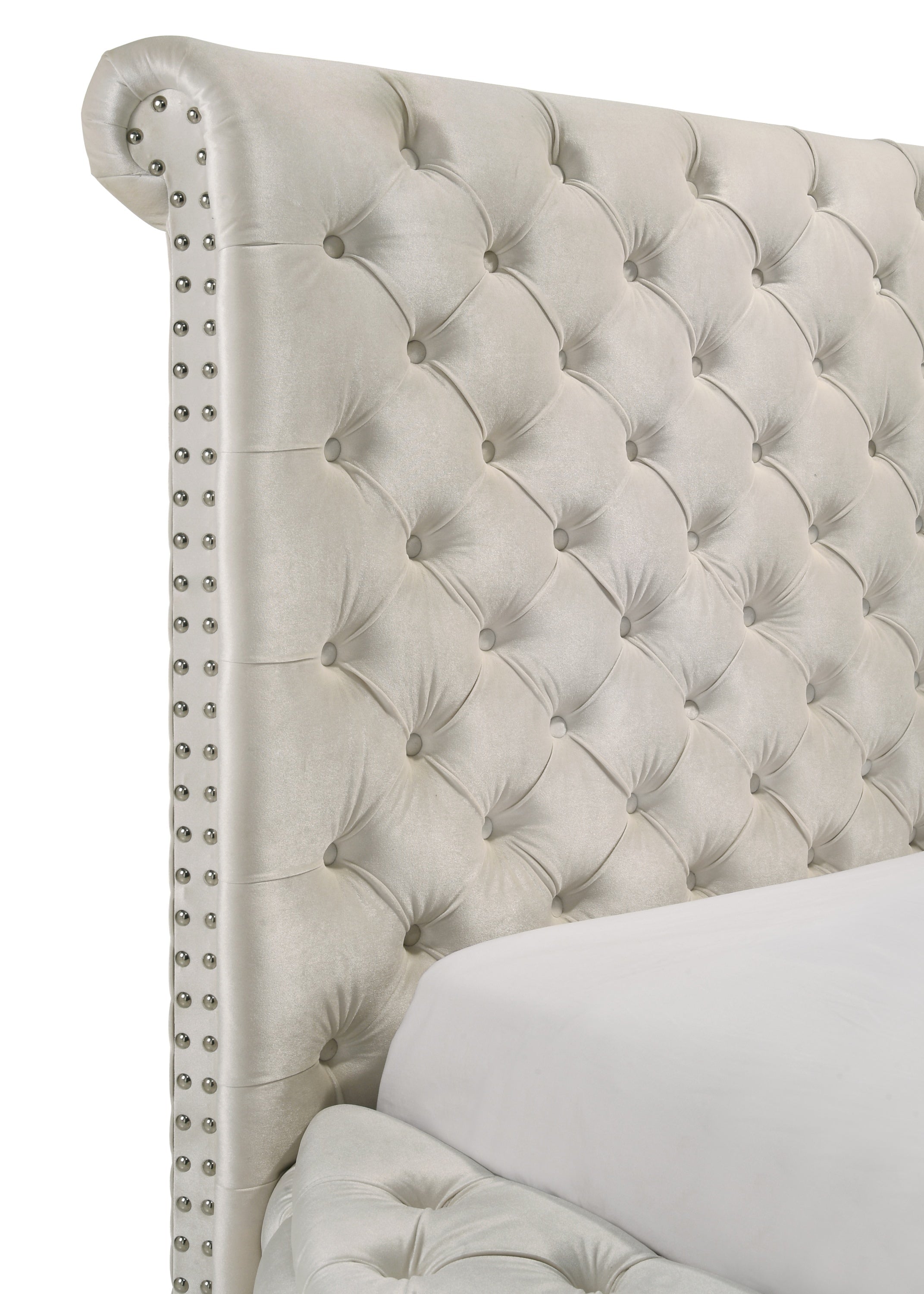 Brigitte Ivory King Upholstered Storage Panel Bed - SET | 5202IV-K-HB | 5202IV-K-FB | 5202IV-KQ-RL-L | 5202IV-KQ-RL-R