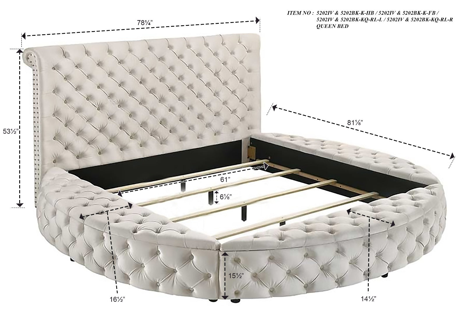 Brigitte Ivory King Upholstered Storage Panel Bed - SET | 5202IV-K-HB | 5202IV-K-FB | 5202IV-KQ-RL-L | 5202IV-KQ-RL-R