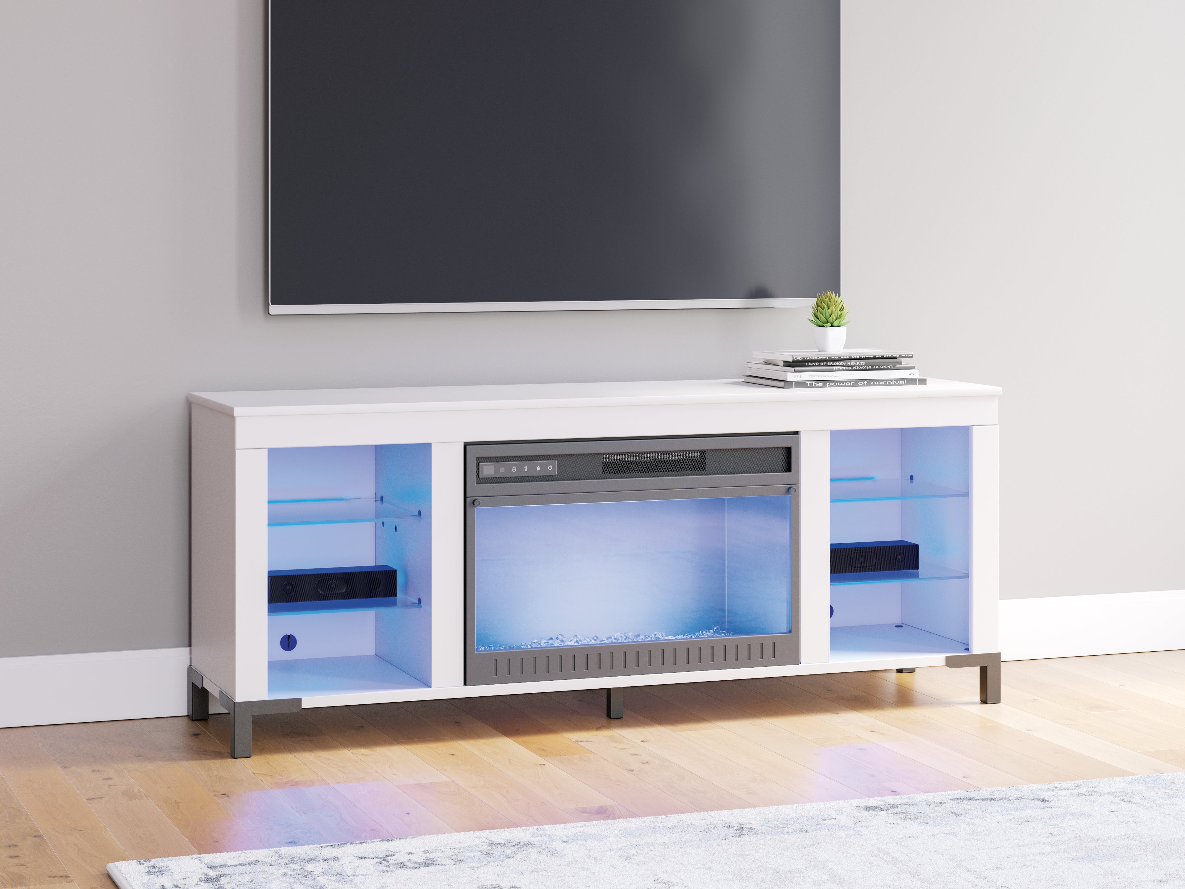 Brollevi White 60" TV Stand with Electric Fireplace - W2722-168