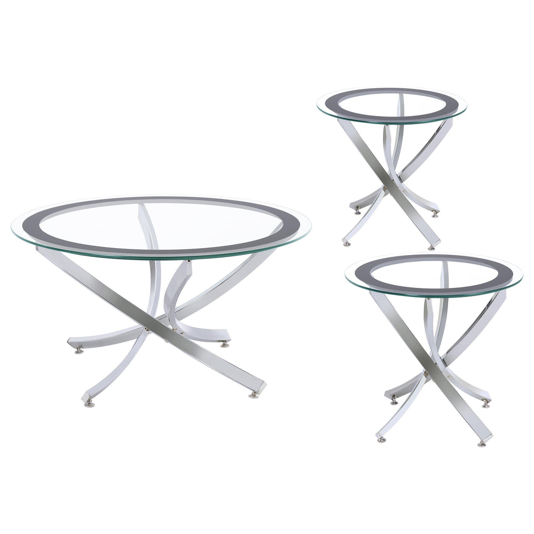 Brooke 3-piece Round Coffee and End Table Set Chrome - 702588-S3