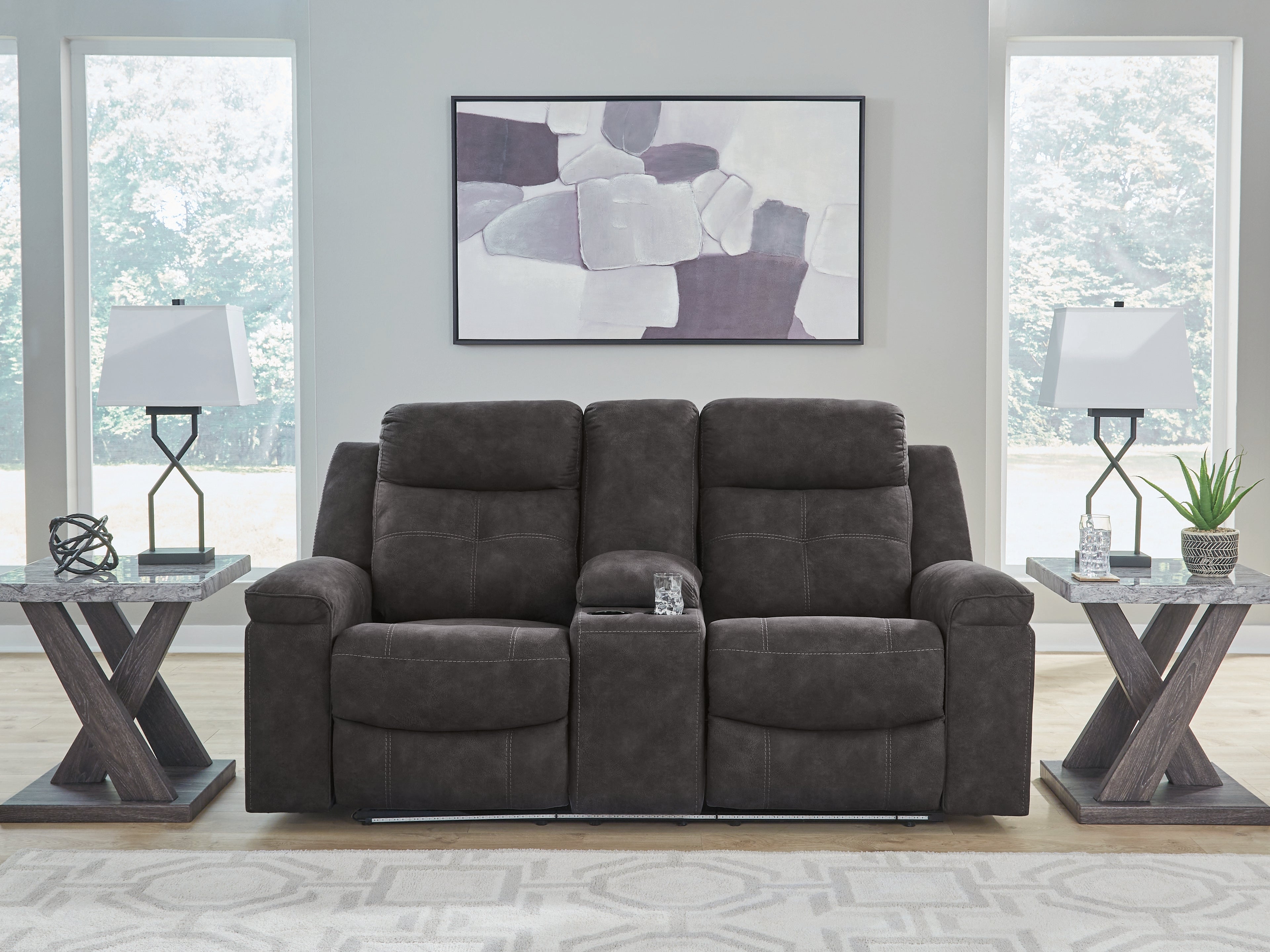 Brysonview Charcoal Reclining Loveseat with Console - 6360594