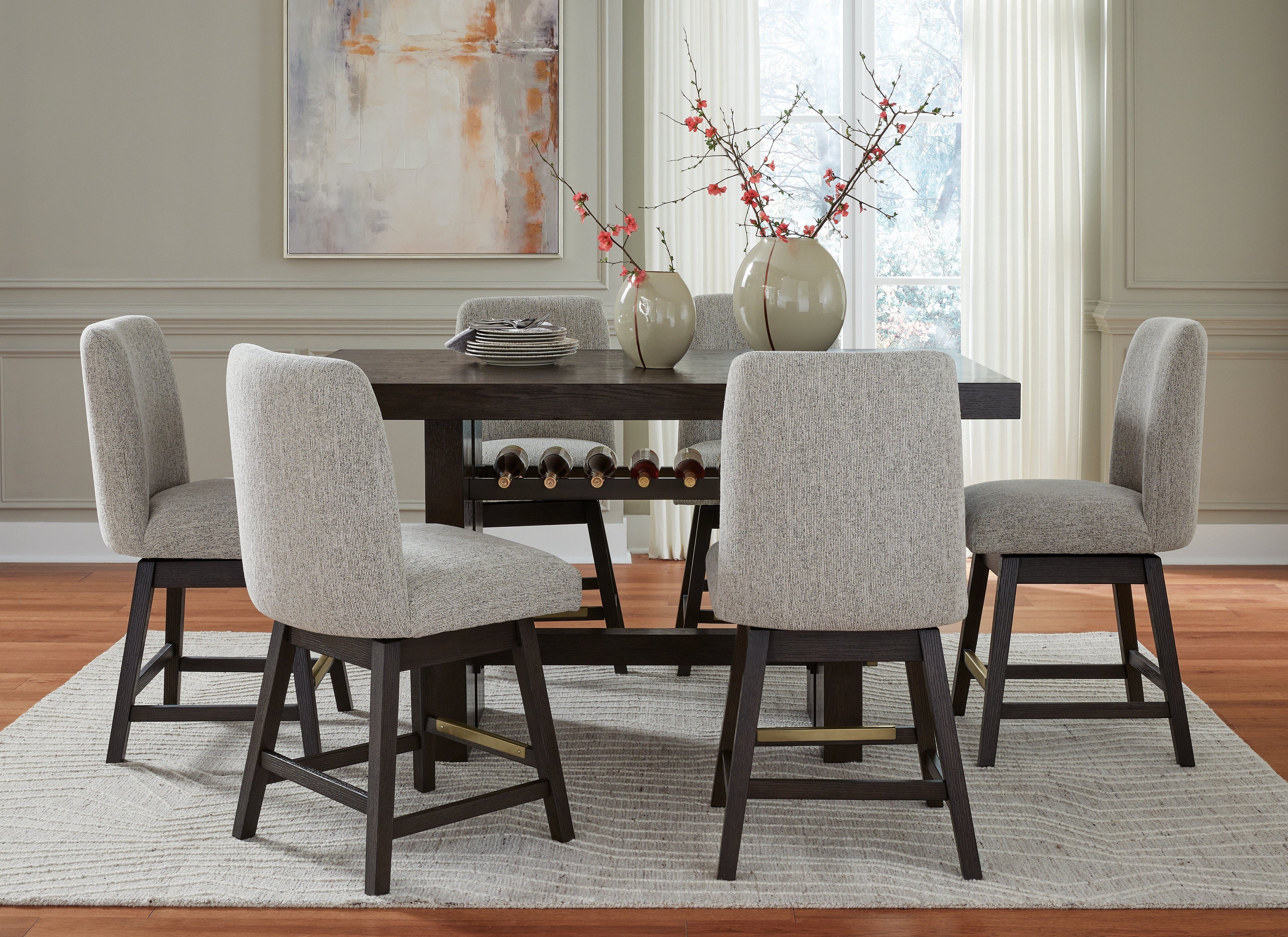 Burkhaus Counter Height Dining Table and 6 Barstools in Dark Brown from Ashley - Luna Furniture