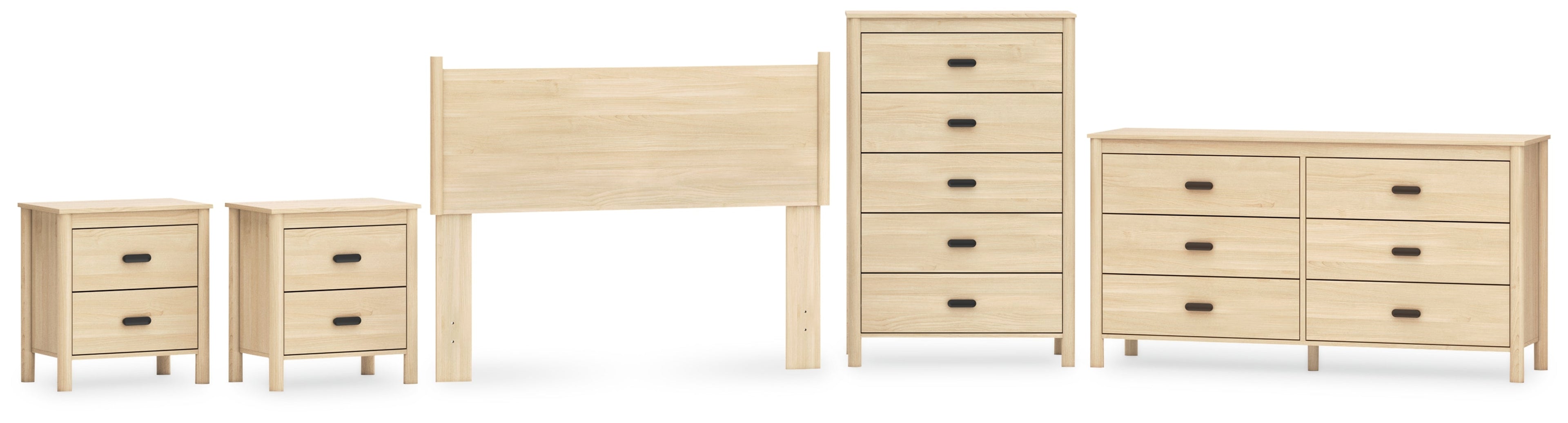 Cabinella Full Panel Headboard with Dresser, Chest and 2 Nightstands in Tan - PKG017215