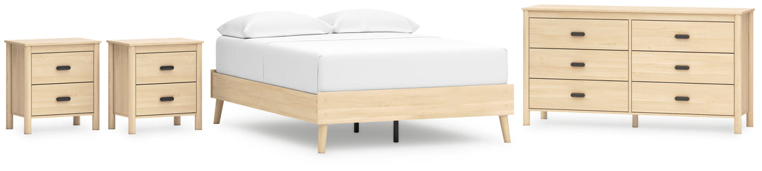 Cabinella Full Platform Bed with Dresser and 2 Nightstands in Tan - PKG017220