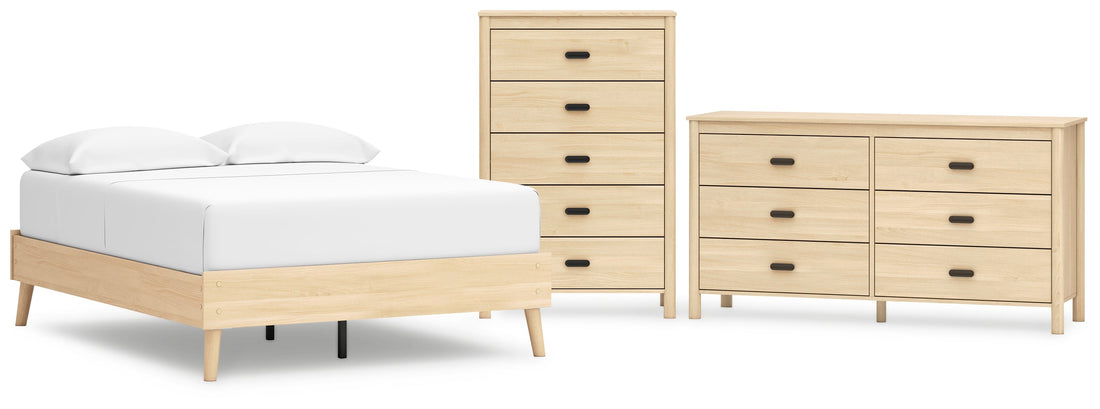 Cabinella Full Platform Bed with Dresser and Chest in Tan - PKG017224