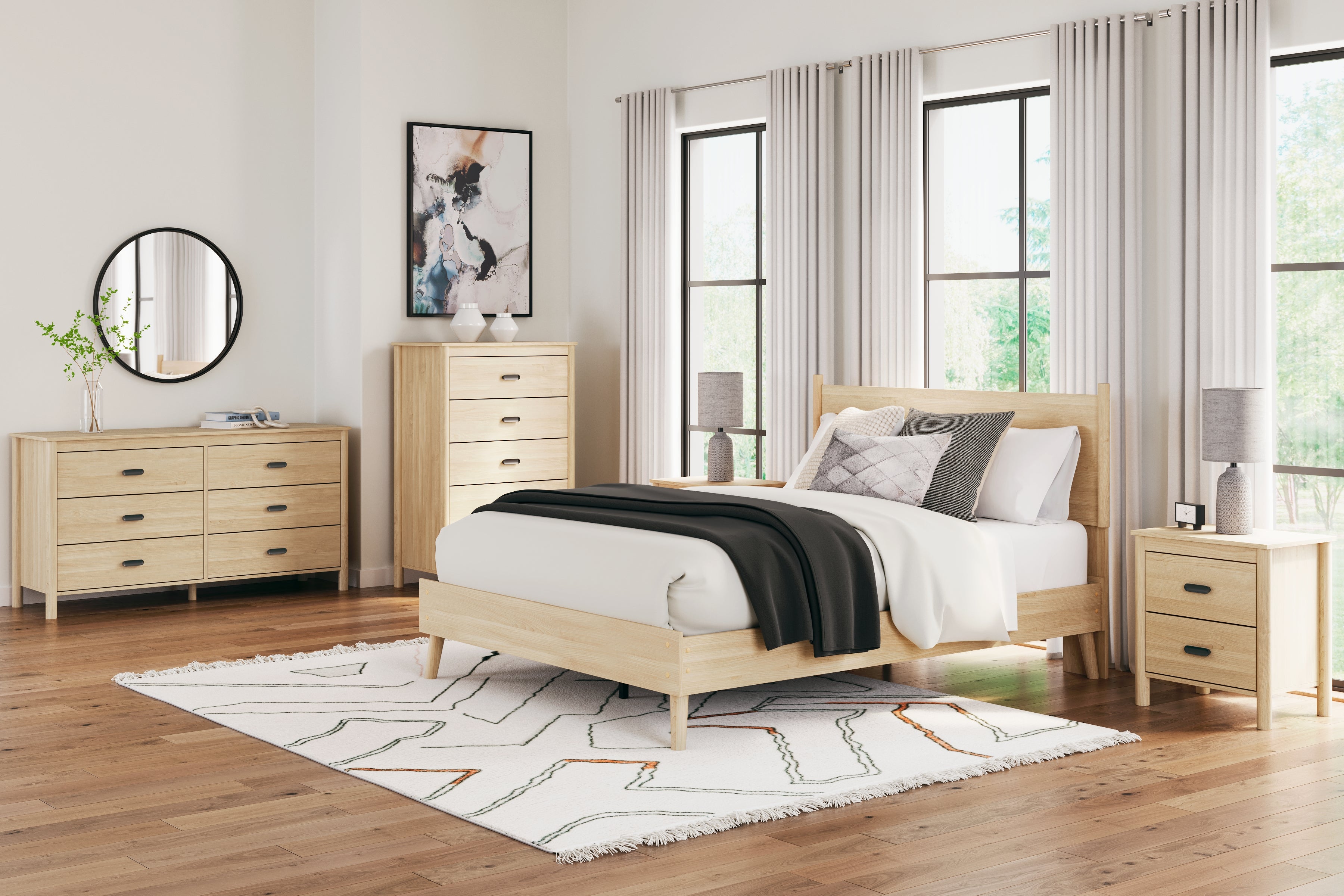 Cabinella Queen Platform Bed with Dresser, Chest and Nightstand in Tan - PKG017295