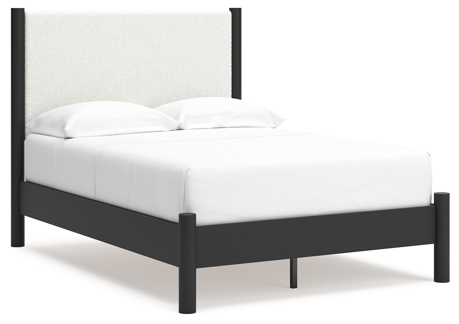 Cadmori Full Upholstered Panel Bed with 2 Nightstands in Black/White - PKG020274