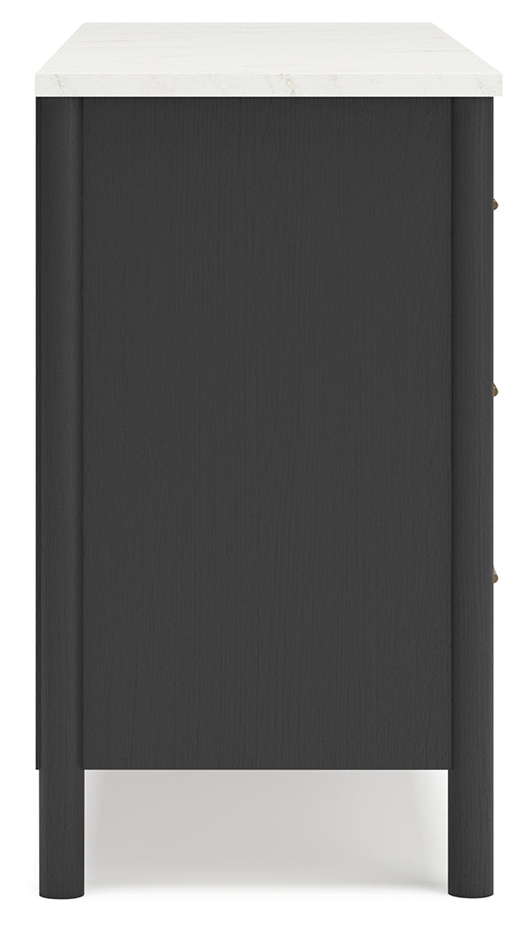 Cadmori Full Upholstered Panel Bed with Dresser and 2 Nightstands in Black/White - PKG020273