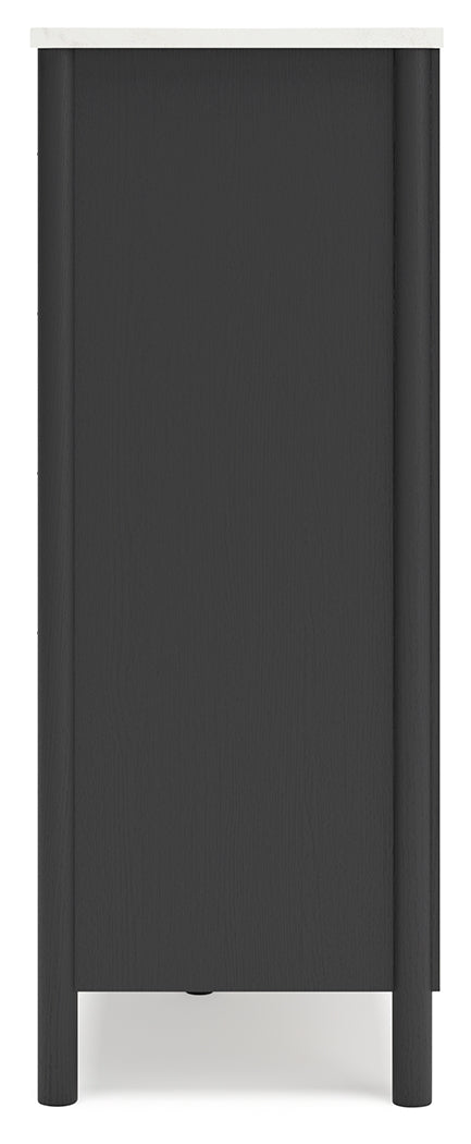 Cadmori Full Upholstered Panel Bed with Mirrored Dresser, Chest and 2 Nightstands in Black/White - PKG020268