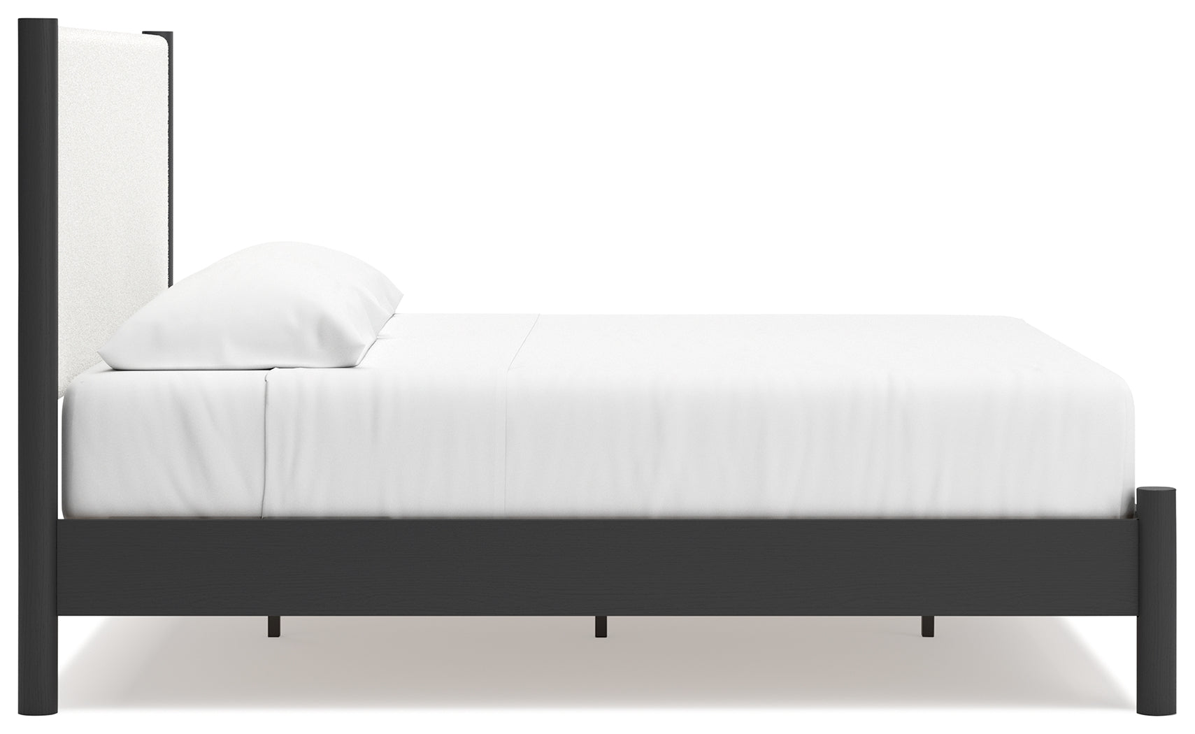 Cadmori King Upholstered Panel Bed with Dresser in Black/White - PKG020281