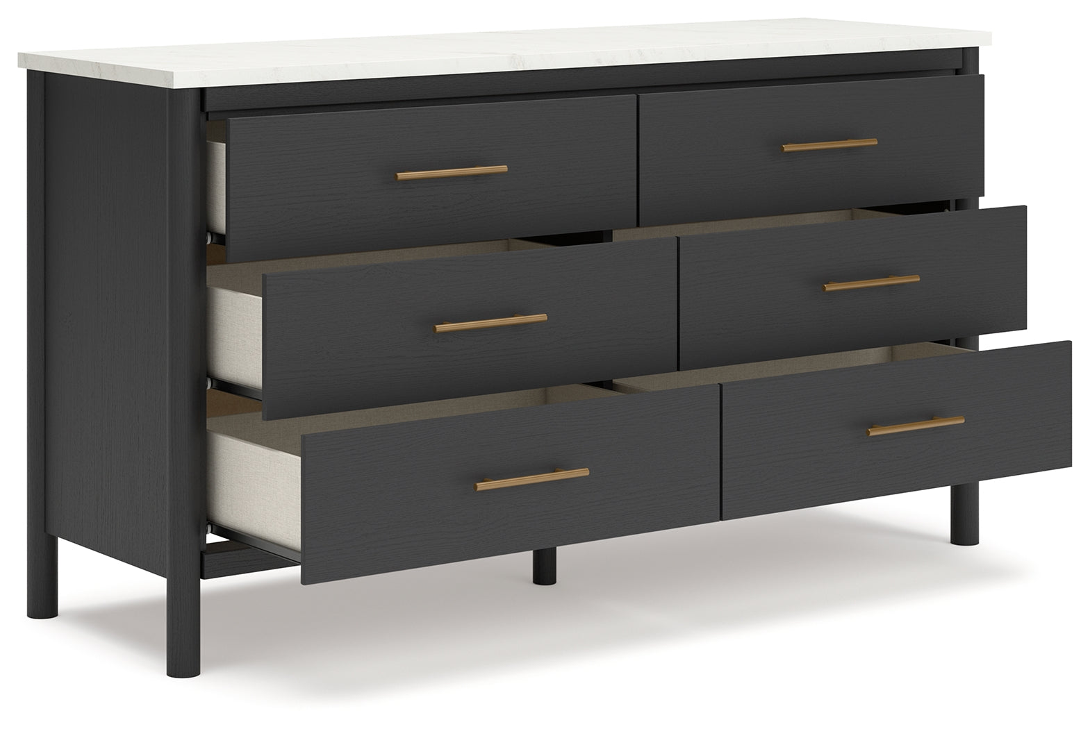 Cadmori King Upholstered Panel Bed with Dresser in Black/White - PKG020281