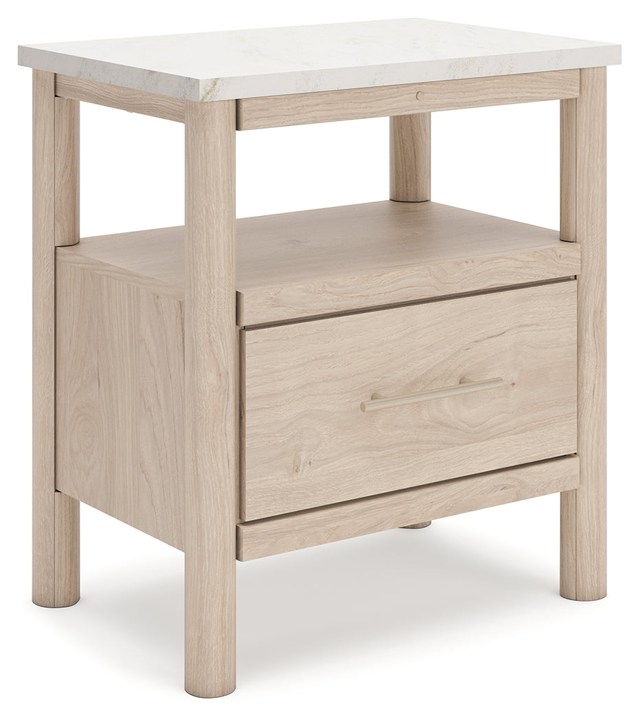 Cadmori Queen Upholstered Panel Bed with Mirrored Dresser, Chest and Nightstand in Two-tone from Ashley - Luna Furniture