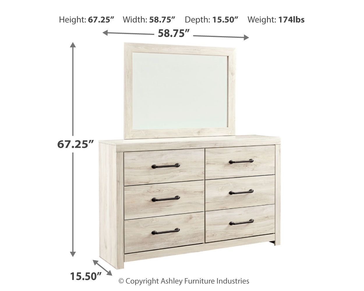 Cambeck King Panel Bed with 2 Storage Drawers with Mirrored Dresser and Nightstand in Whitewash - PKG014085