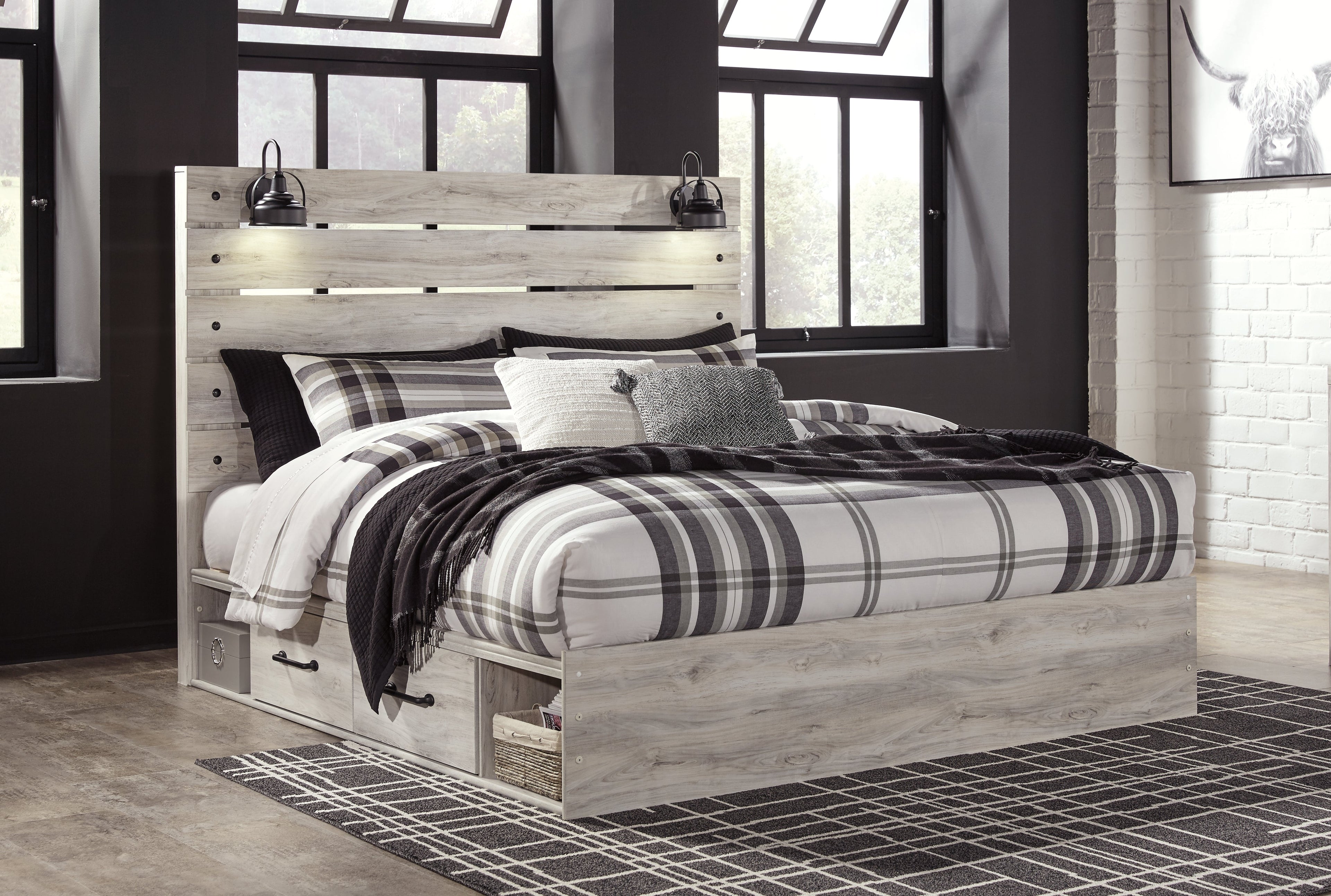Cambeck King Panel Bed with 4 Storage Drawers with Dresser in Whitewash - PKG003025