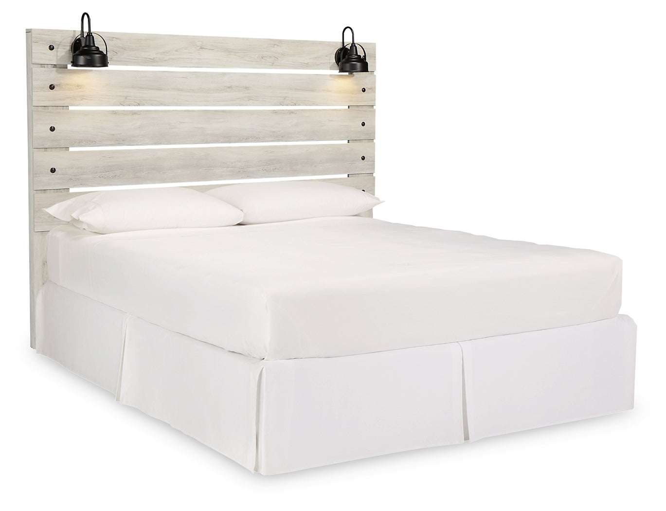 Cambeck King Panel Headboard Bed with Mirrored Dresser, Chest and 2 Nightstands in Whitewash - PKG002972