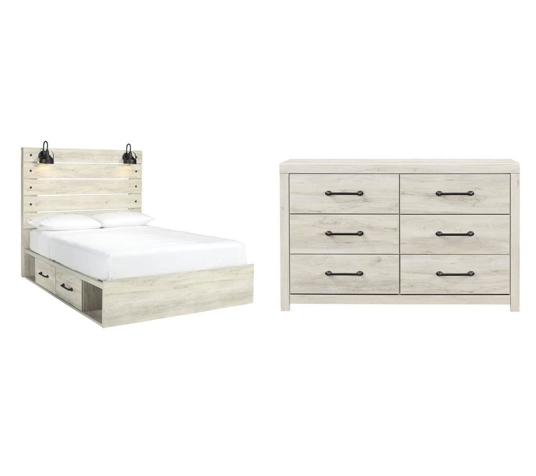 Cambeck Queen Panel Bed with 2 Storage Drawers with Dresser in Whitewash - PKG002993