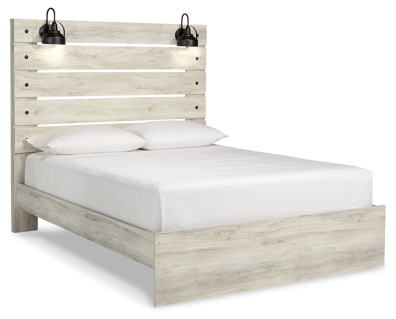 Cambeck Queen Panel Bed with Mirrored Dresser and Nightstand in Whitewash - PKG014117