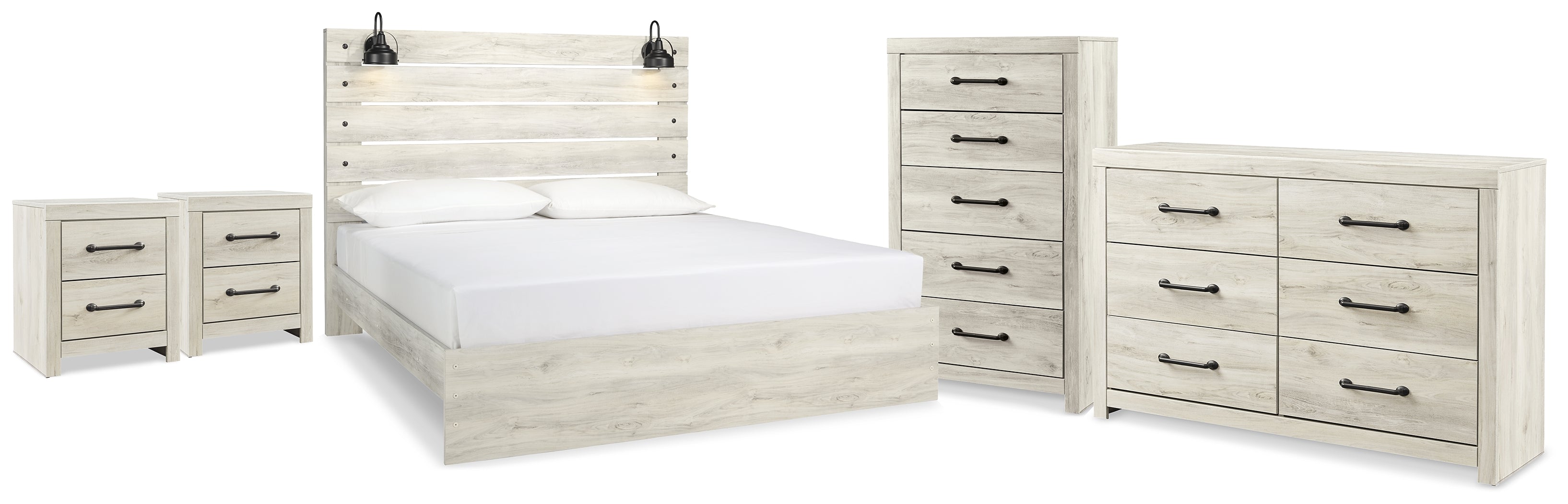 Cambeck Whitewash King Panel Bed, Dresser, Chest and 2 Nightstands - B192B112