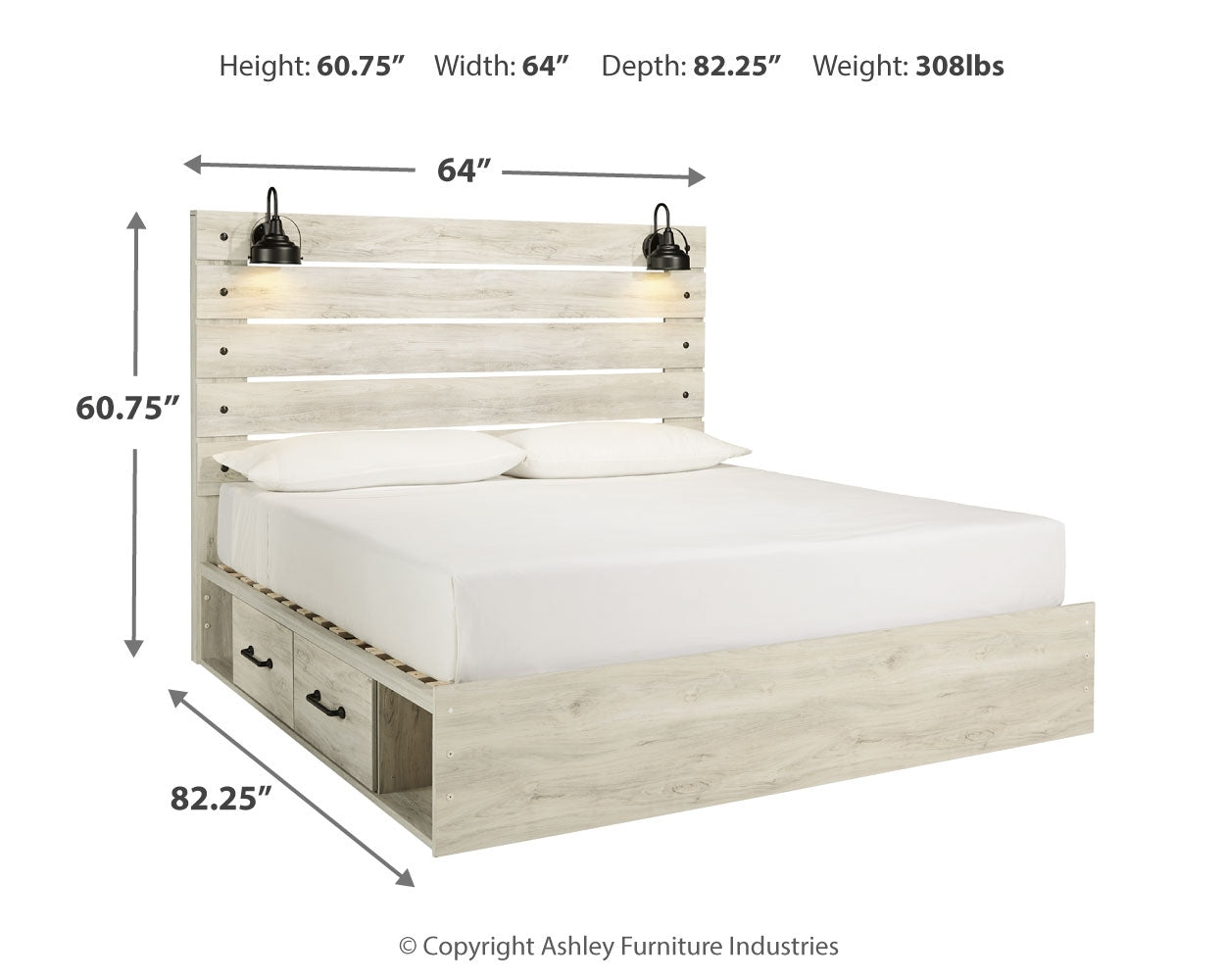 Cambeck Whitewash King Panel Bed with Storage, Chest and 2 Nightstands - B192B80