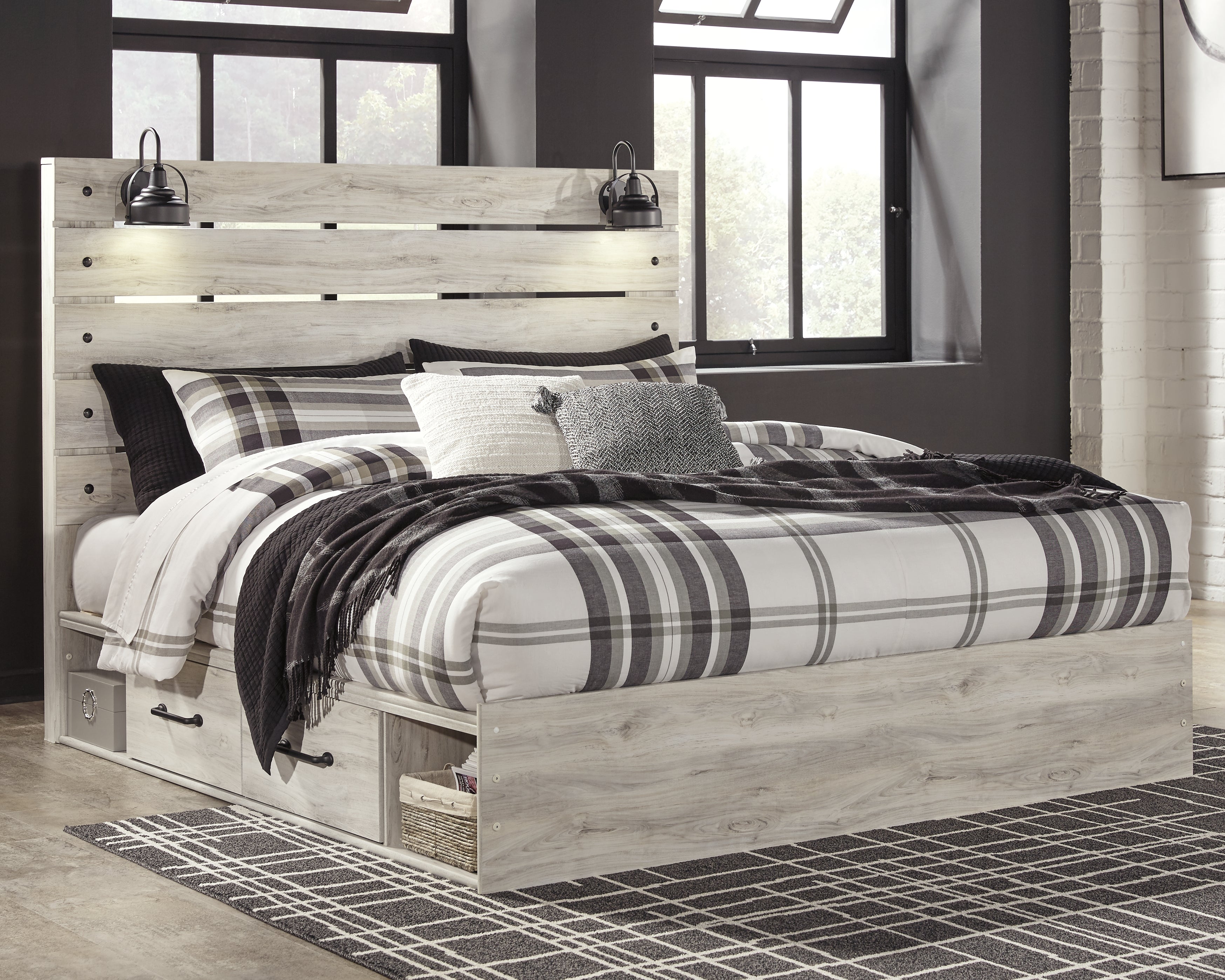 Cambeck Whitewash King Storage Bed, Dresser, Chest and 2 Nightstands - B192B107