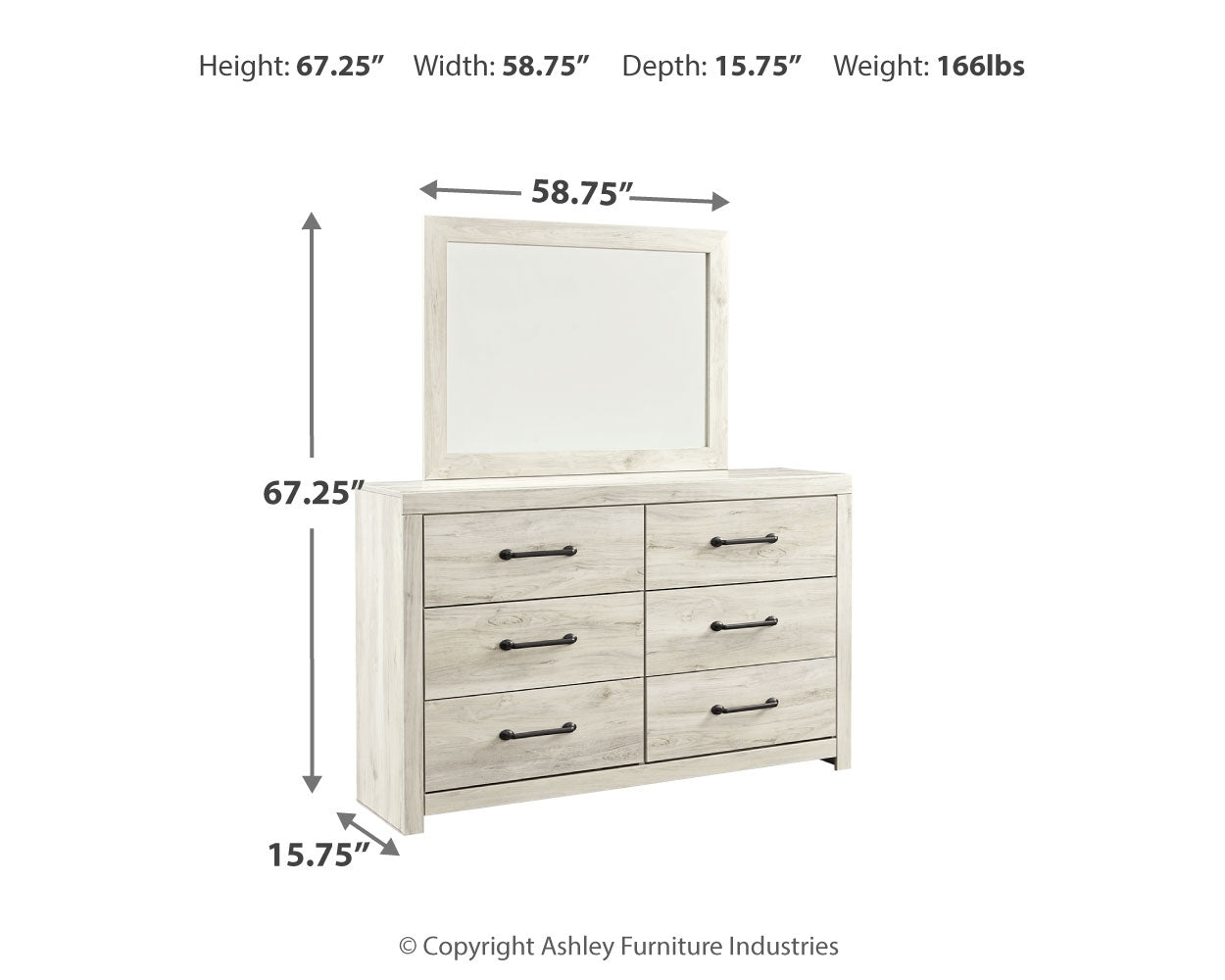 Cambeck Whitewash Queen Panel Headboard, Dresser, Mirror, and Nightstand - B192B57