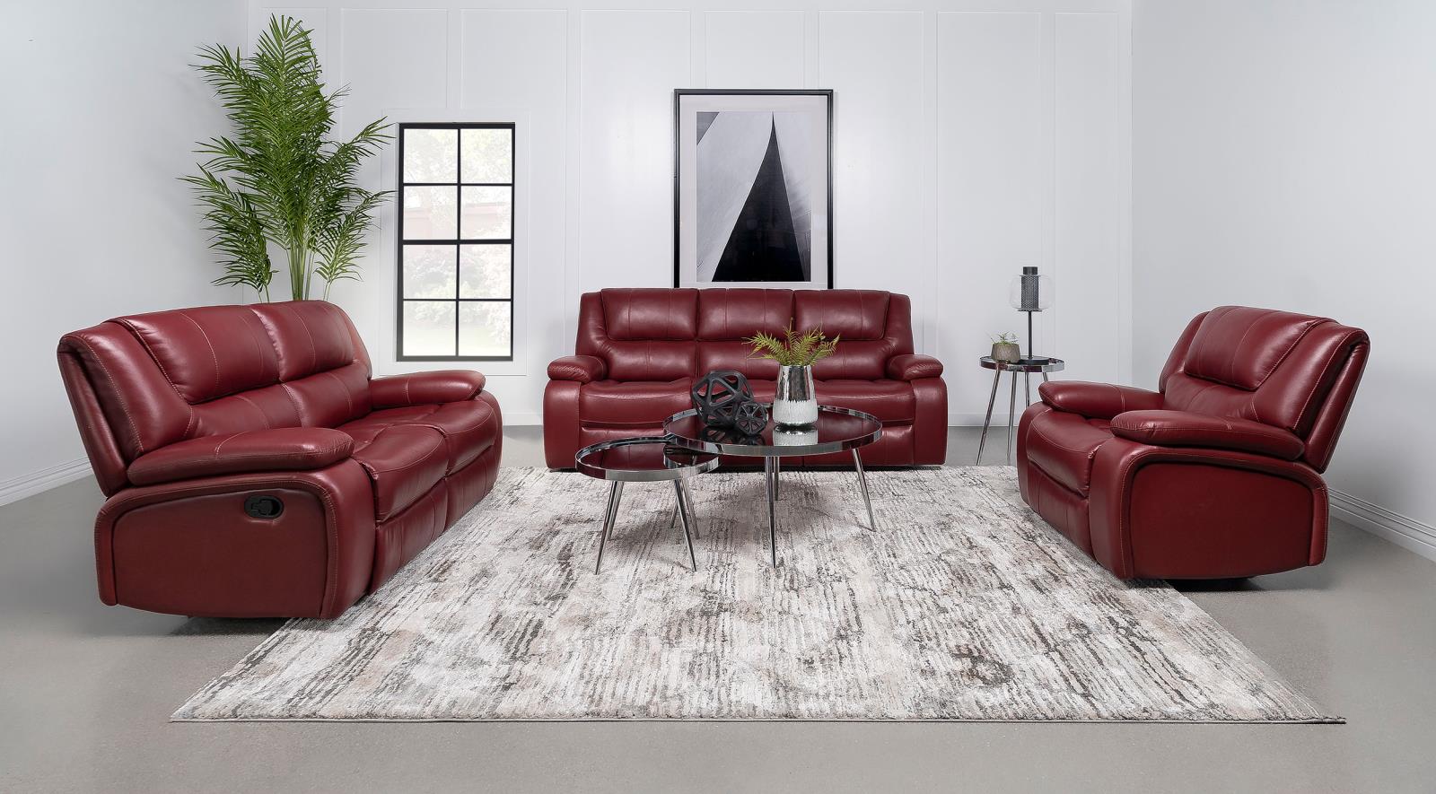 Camila Red Faux Leather 3-Piece Reclining Sofa Set from Coaster - Luna Furniture
