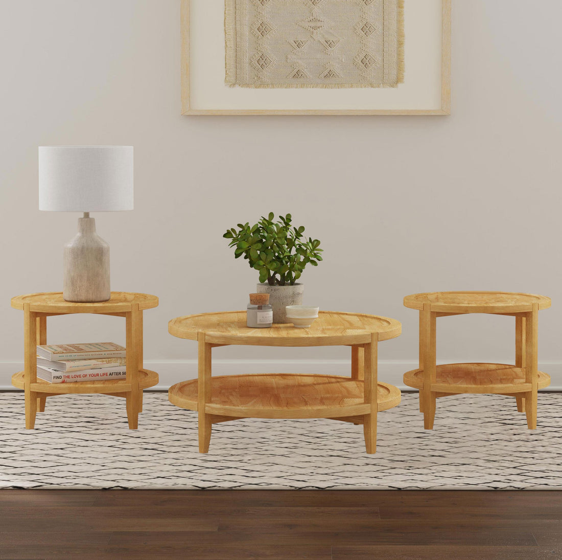 Camillo 3-piece Round Coffee and End Table Set Maple - 709698-S3