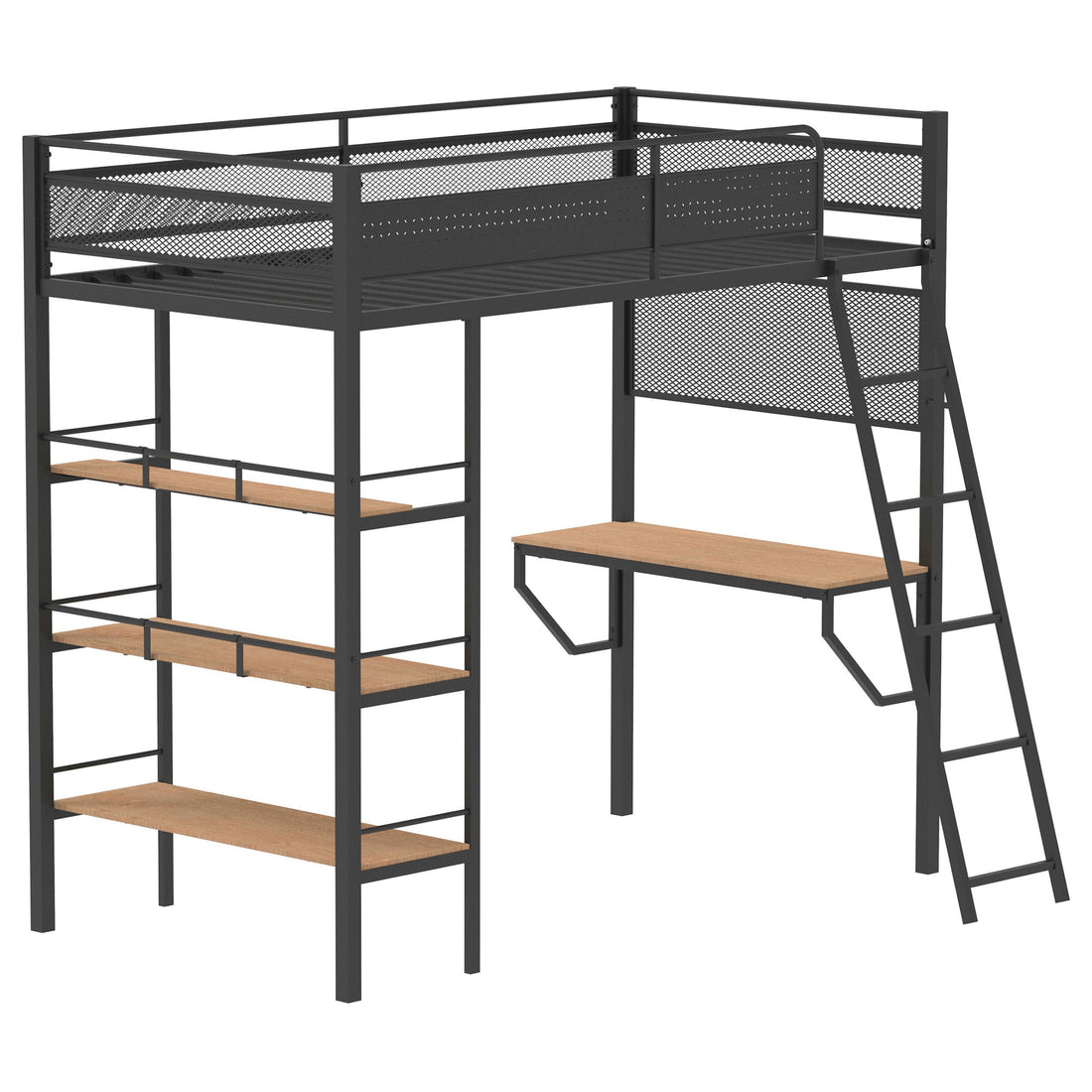 Campus 3-shelf Metal Twin Workstation Loft Bed Matte Black - 460332BLK