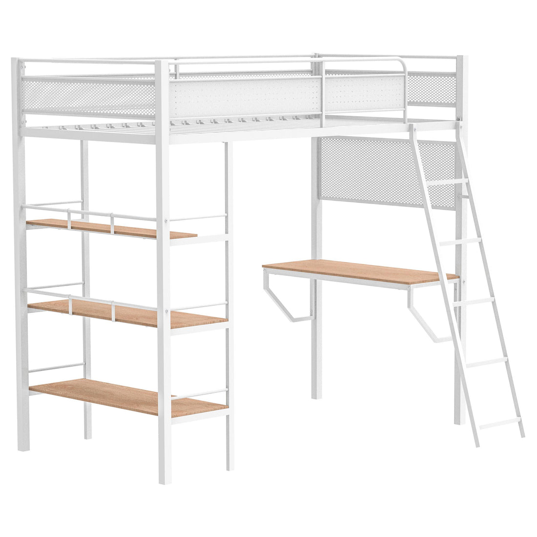 Campus 3-shelf Metal Twin Workstation Loft Bed Matte White - 460332WHT