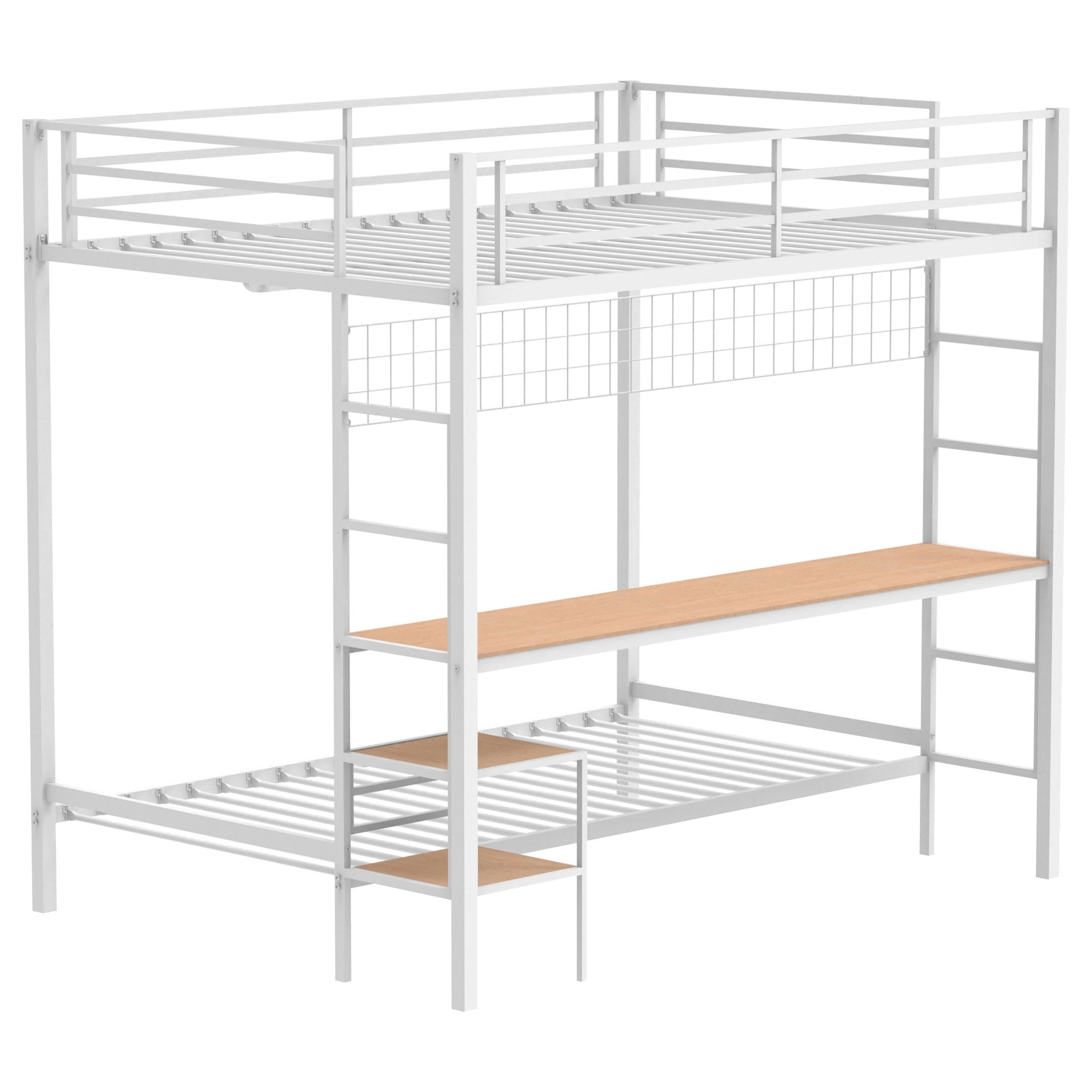 Campus Metal Full Over Twin Workstation Bunk Bed Matte White - 460209WHT