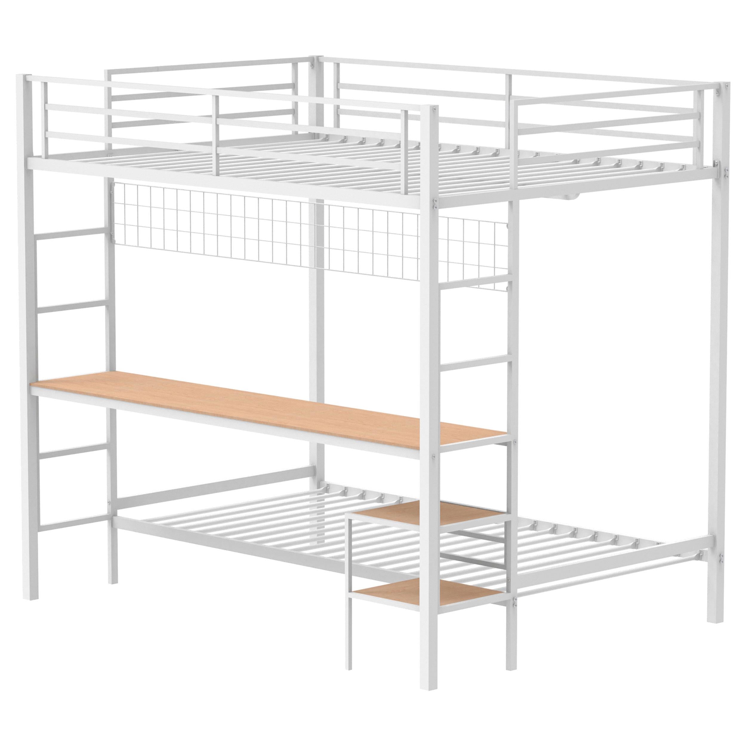 Campus Metal Full Over Twin Workstation Bunk Bed Matte White - 460209WHT