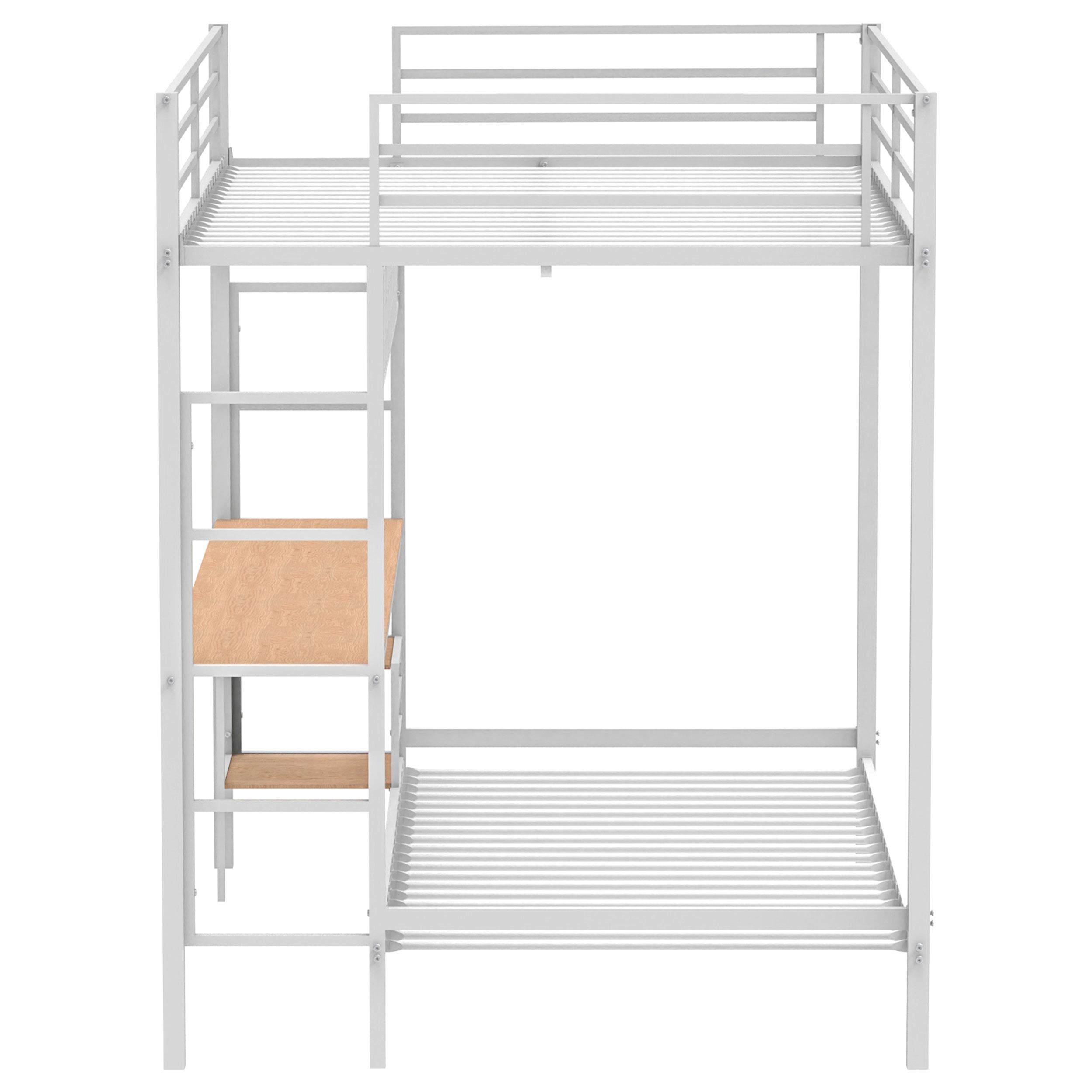 Campus Metal Full Over Twin Workstation Bunk Bed Matte White - 460209WHT