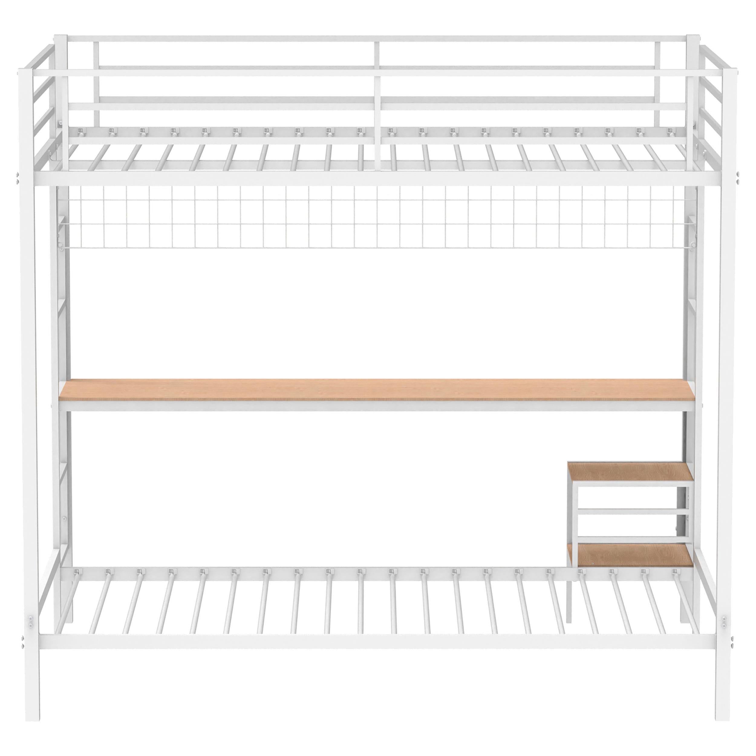Campus Metal Full Over Twin Workstation Bunk Bed Matte White - 460209WHT