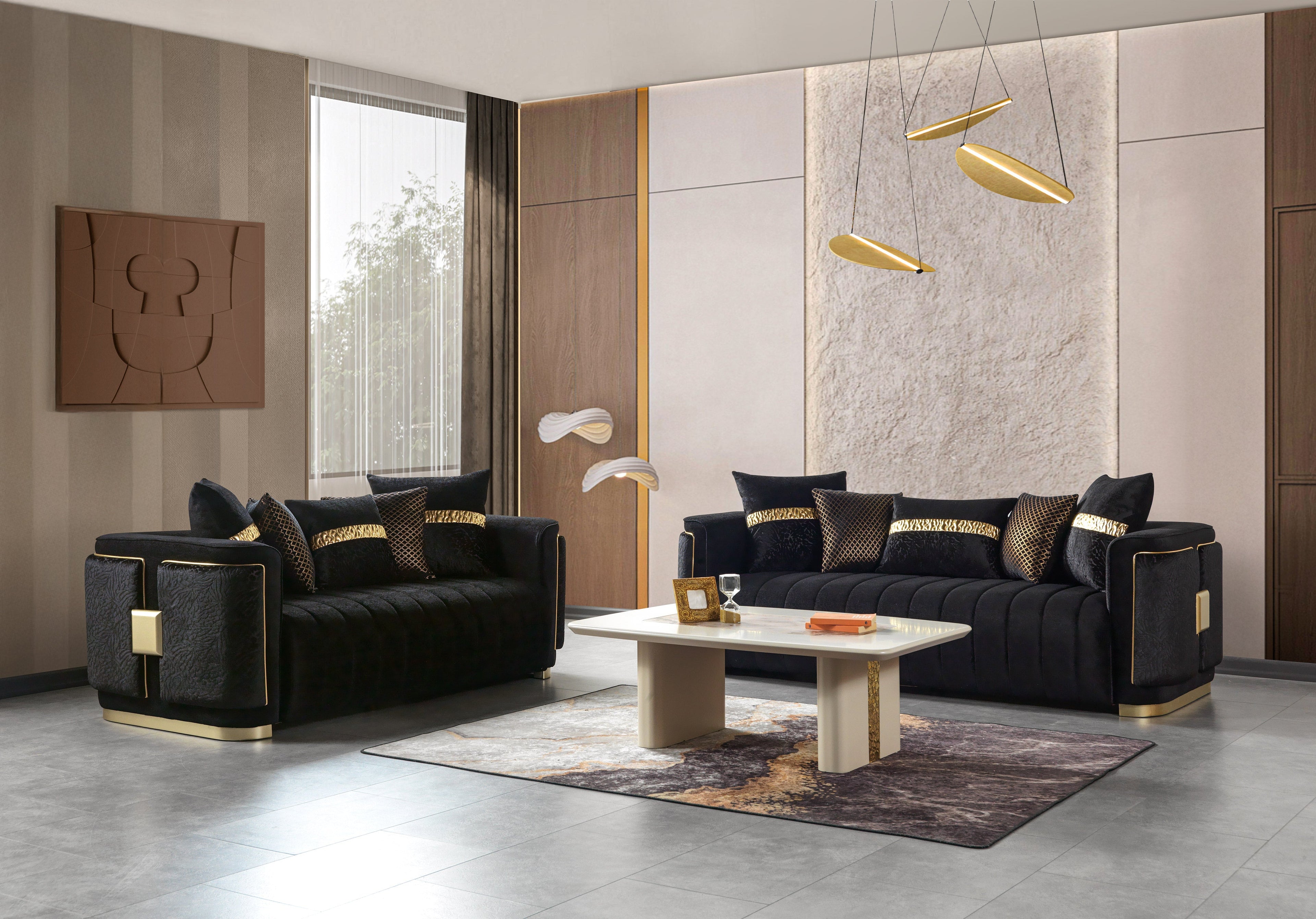 Carlina Black Velvet Sofa & Loveseat - CARLINABK-SL