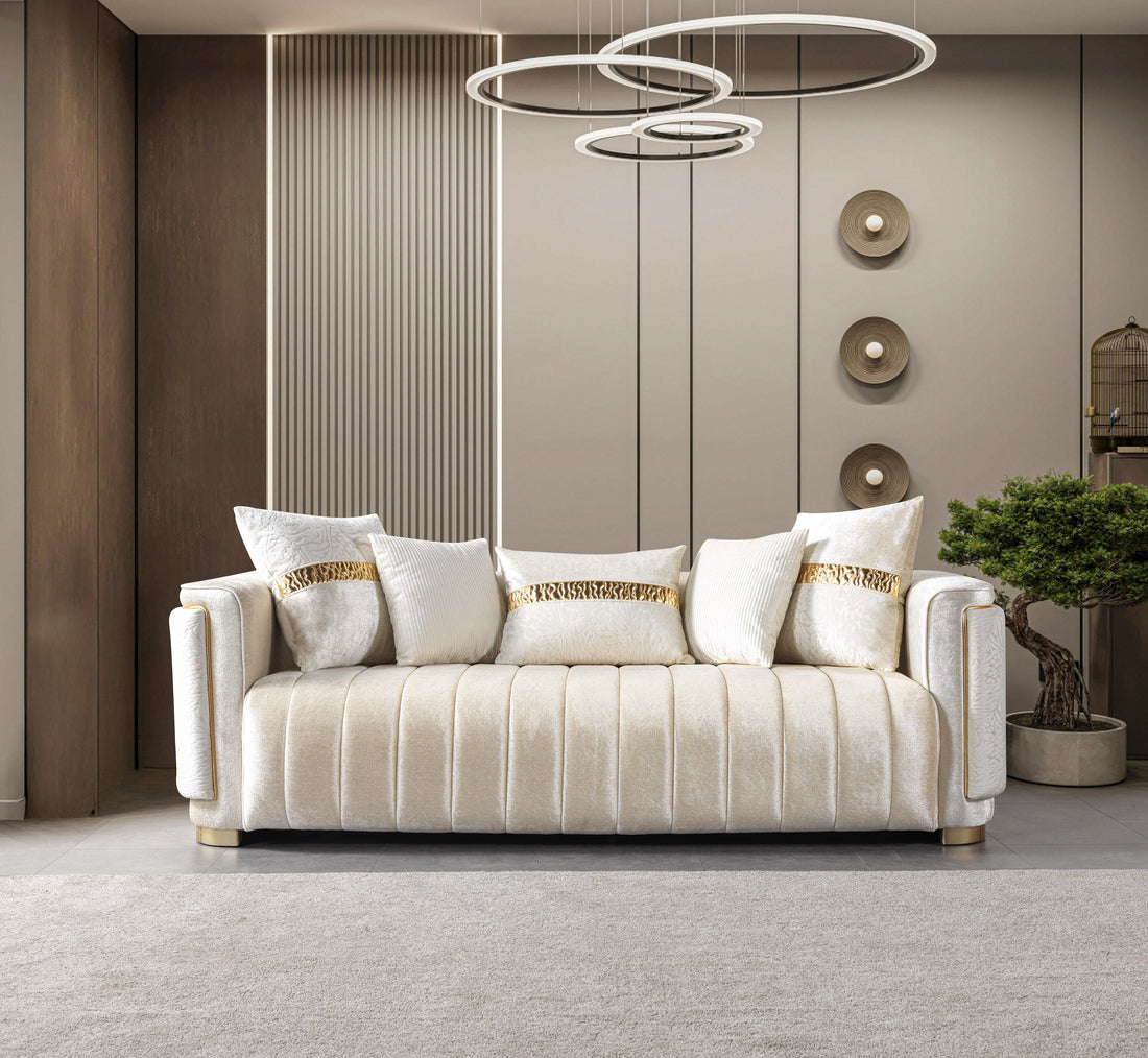 Carlina Ivory Velvet Sofa - CARLINAIV-S