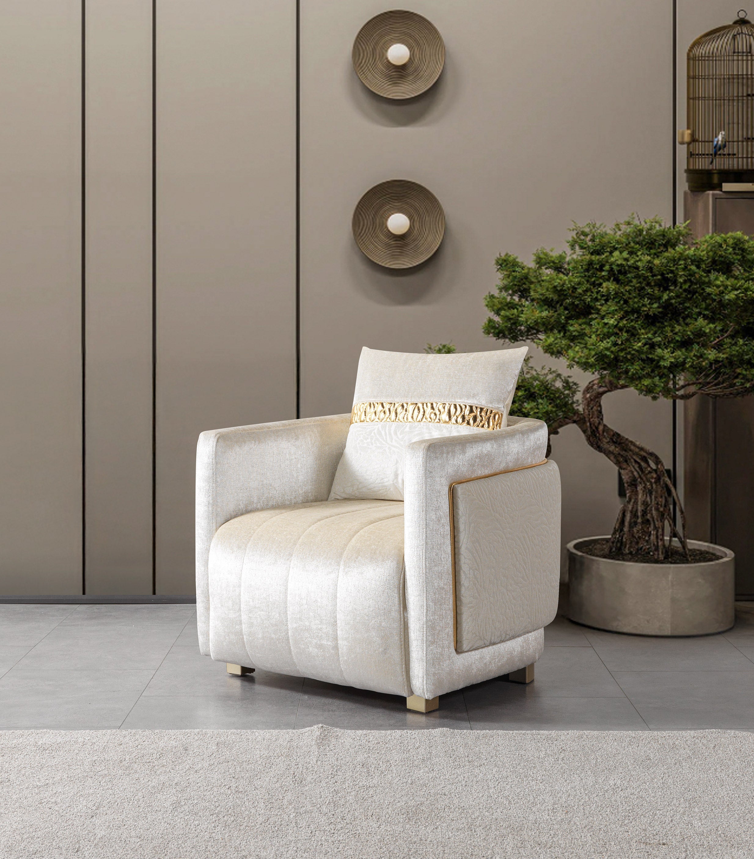 Carlina Ivory Velvet Sofa & Loveseat - CARLINAIV-SL