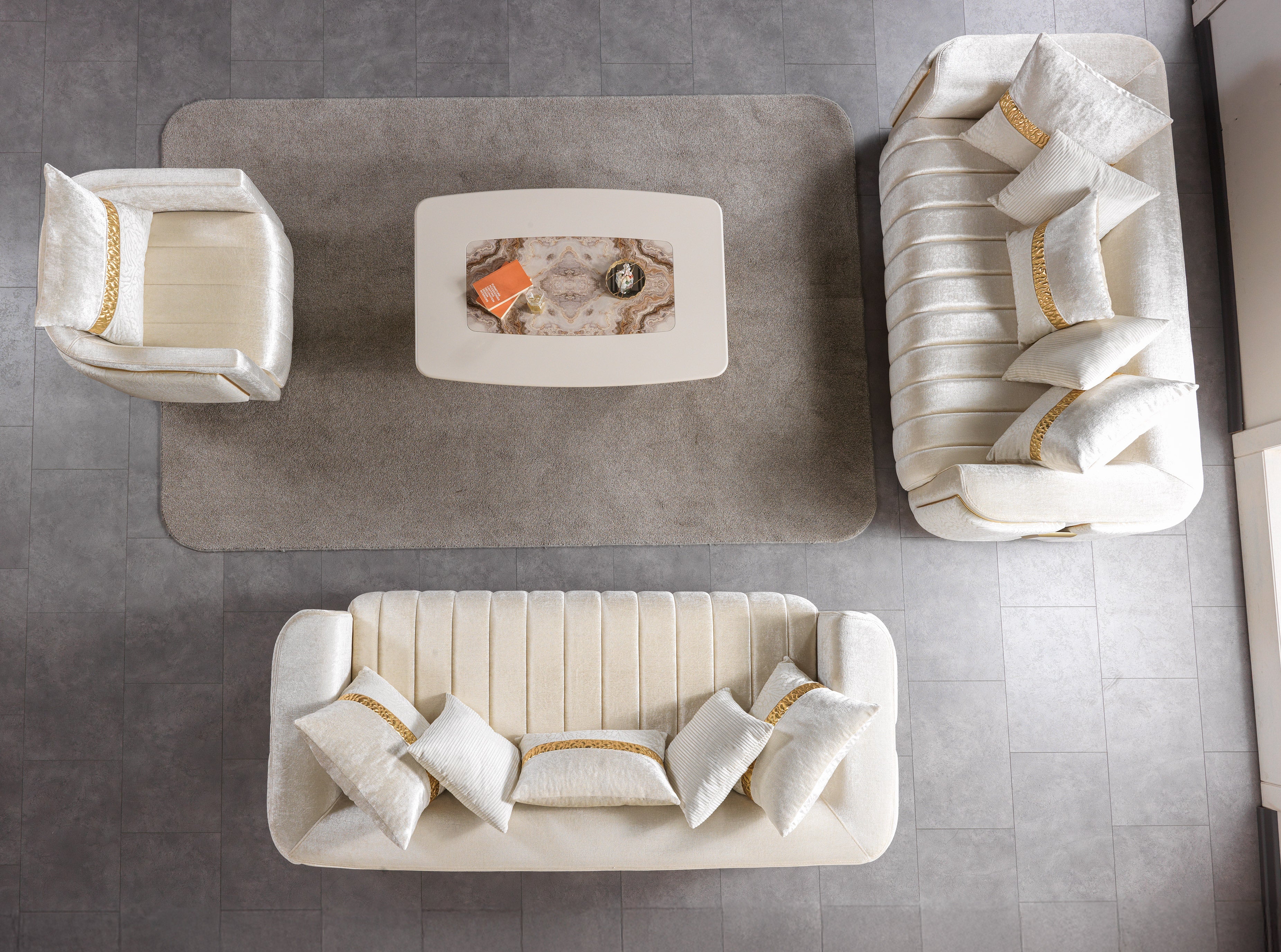 Carlina Ivory Velvet Sofa & Loveseat - CARLINAIV-SL