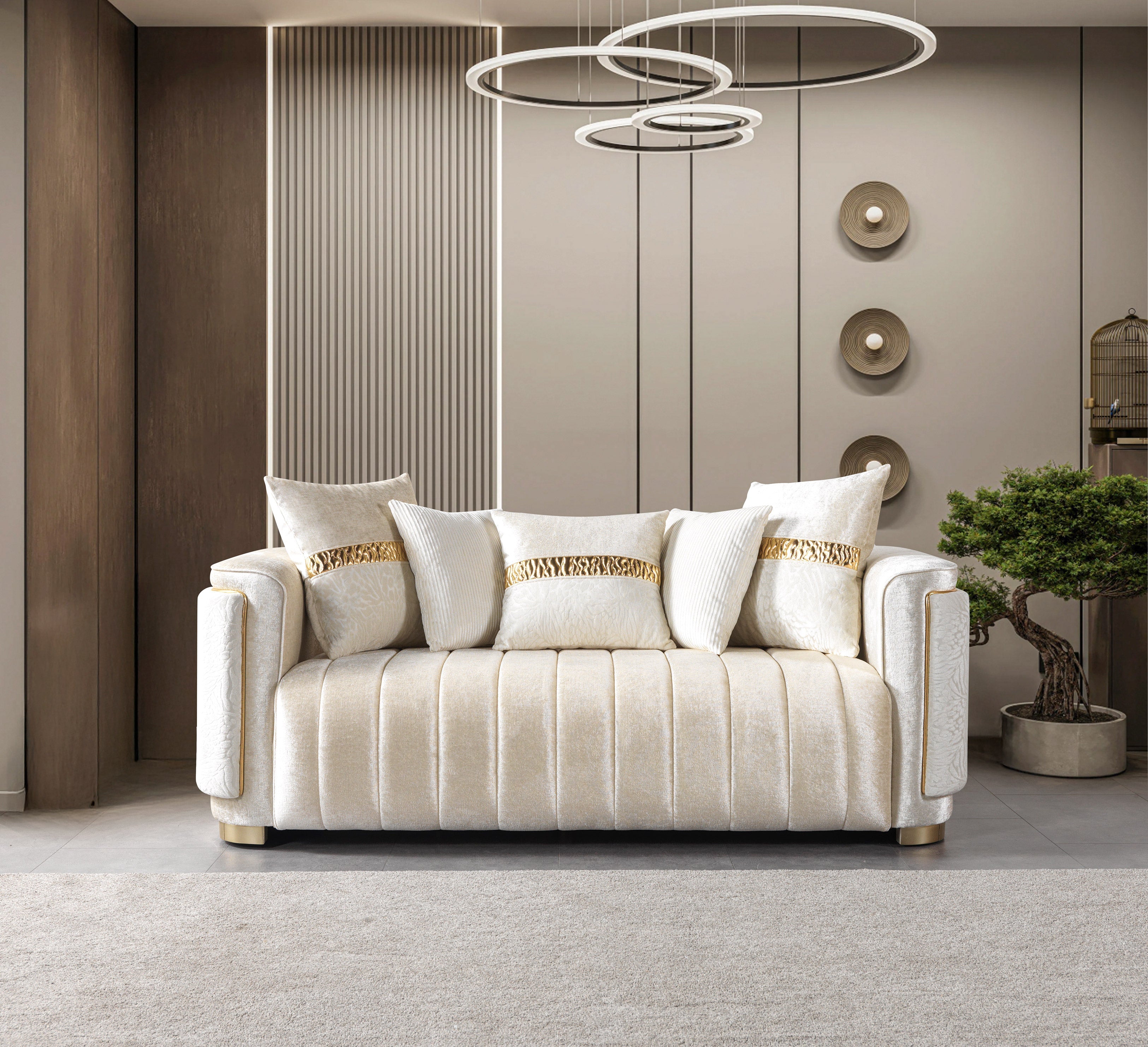 Carlina Ivory Velvet Sofa & Loveseat - CARLINAIV-SL