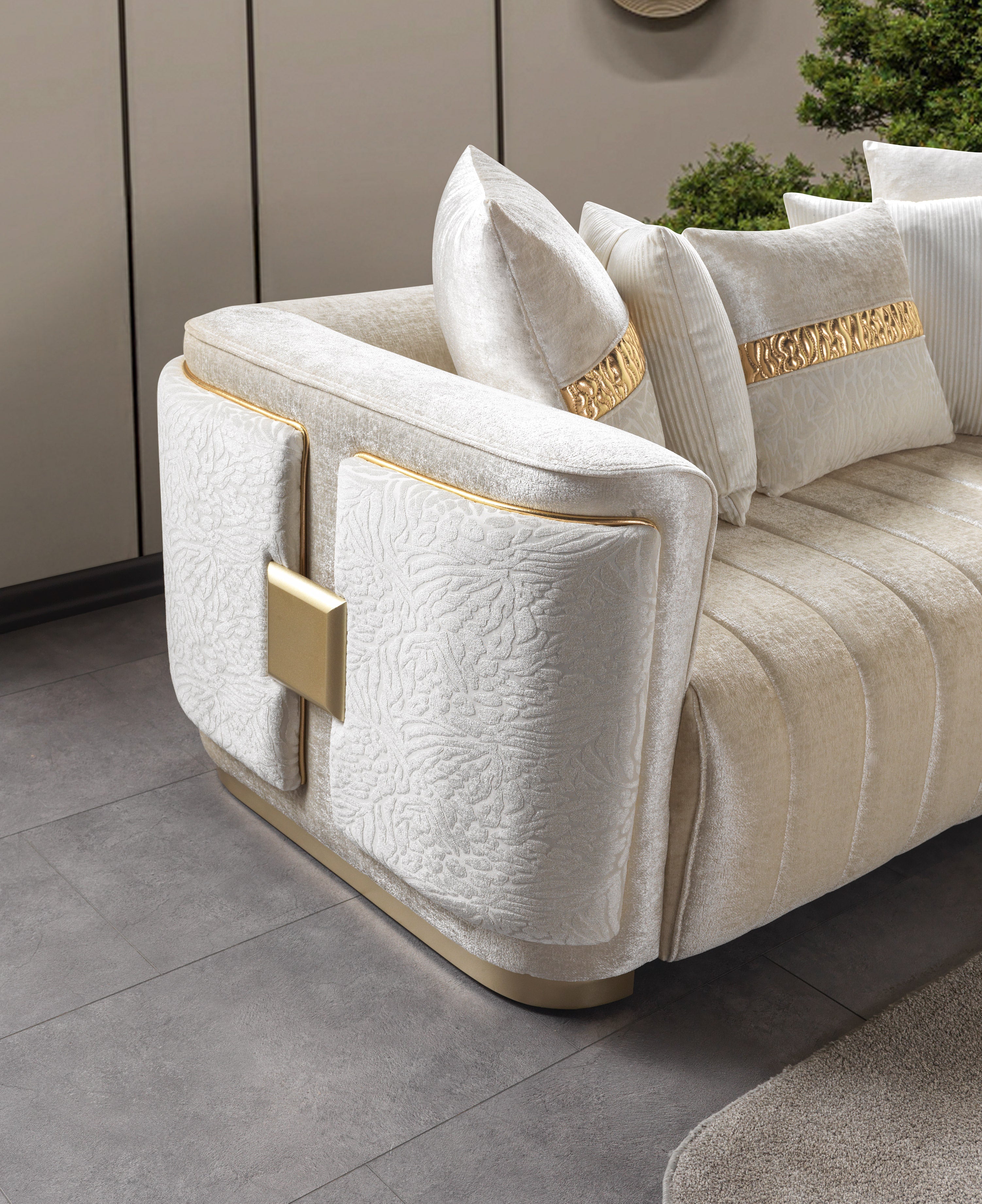 Carlina Ivory Velvet Sofa & Loveseat - CARLINAIV-SL