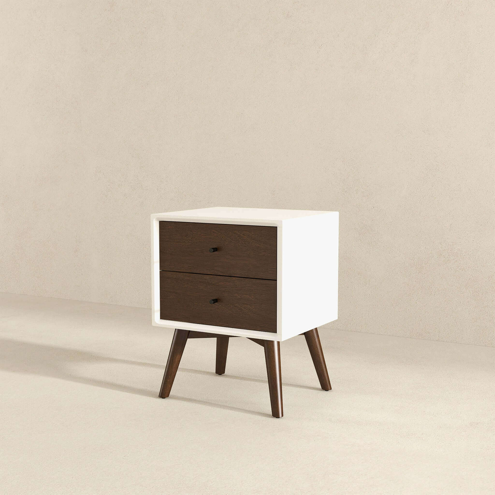 Caroline Mid Century Modern Style White Night Stand 2-Drawer - NST00700403